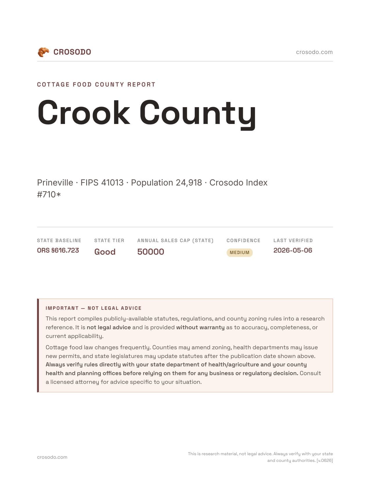 Cover of Crook County county cottage food report