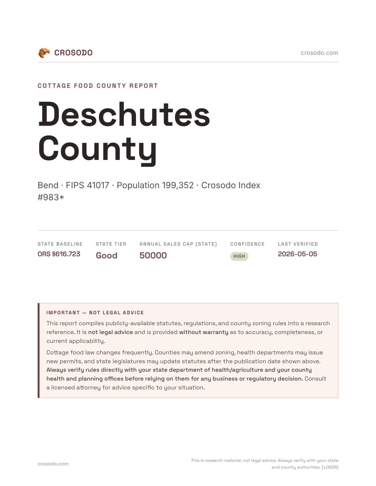 Cover of Deschutes County county cottage food report