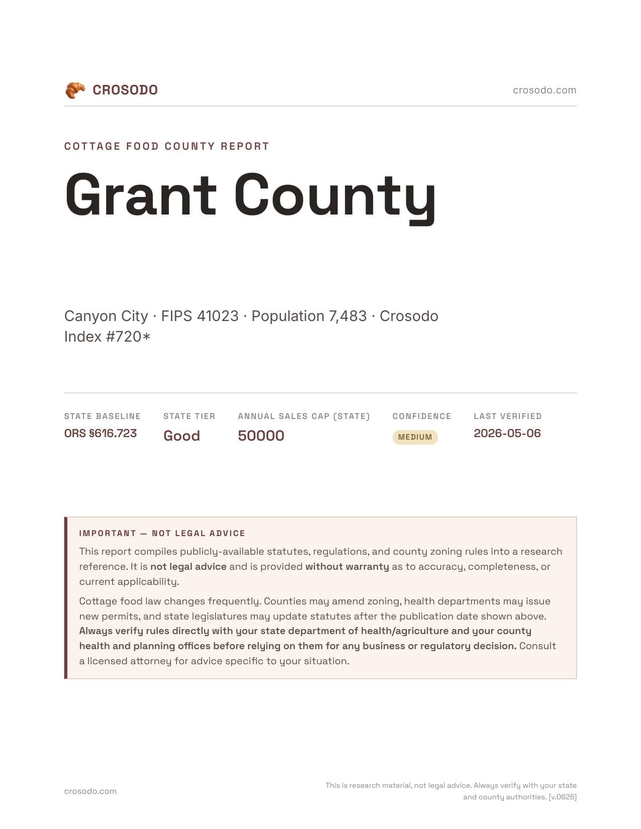 Cover of Grant County county cottage food report