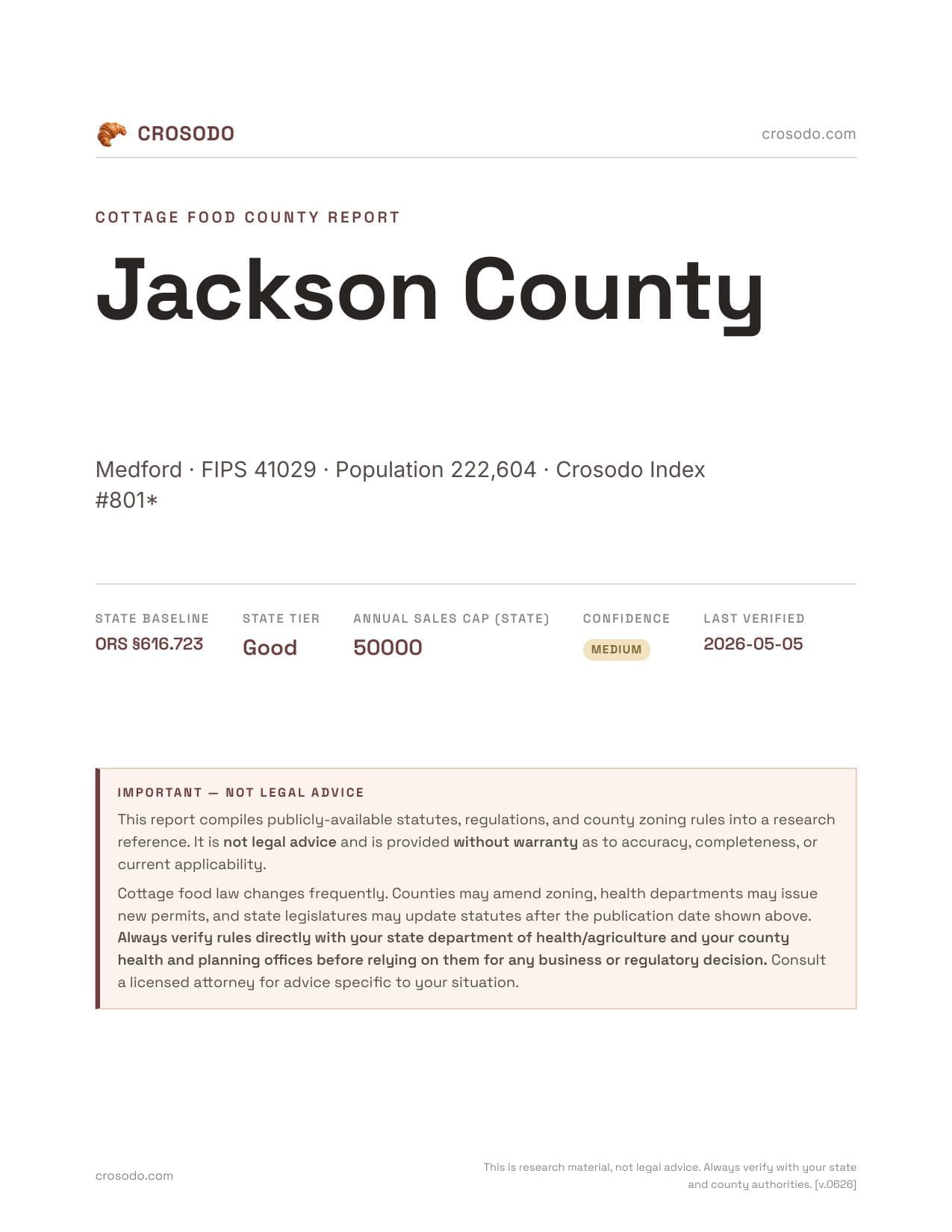 Cover of Jackson County county cottage food report