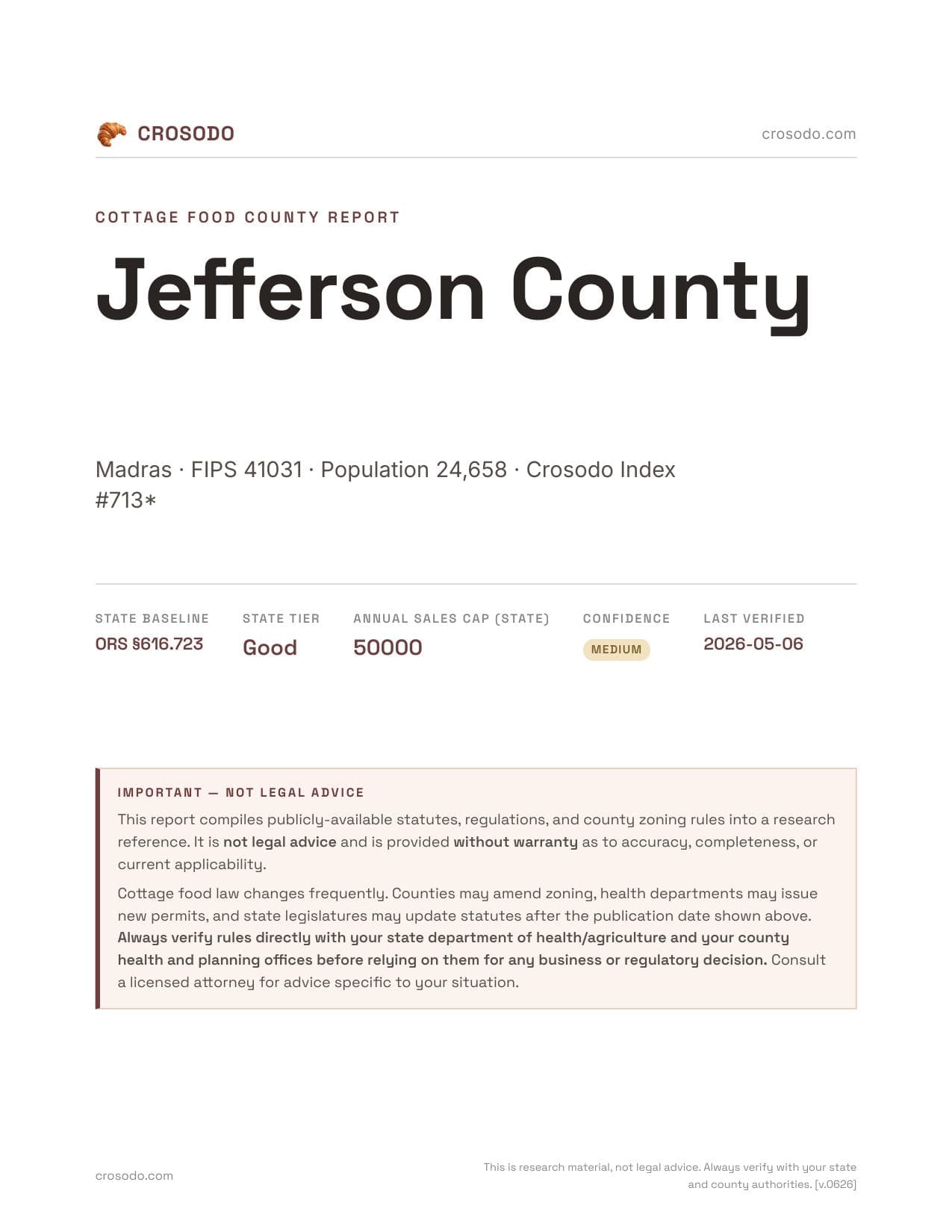 Cover of Jefferson County county cottage food report