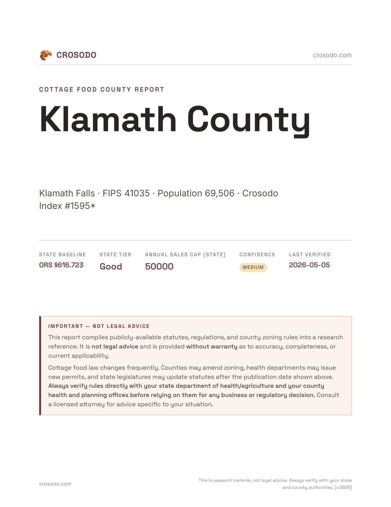 Cover of Klamath County county cottage food report