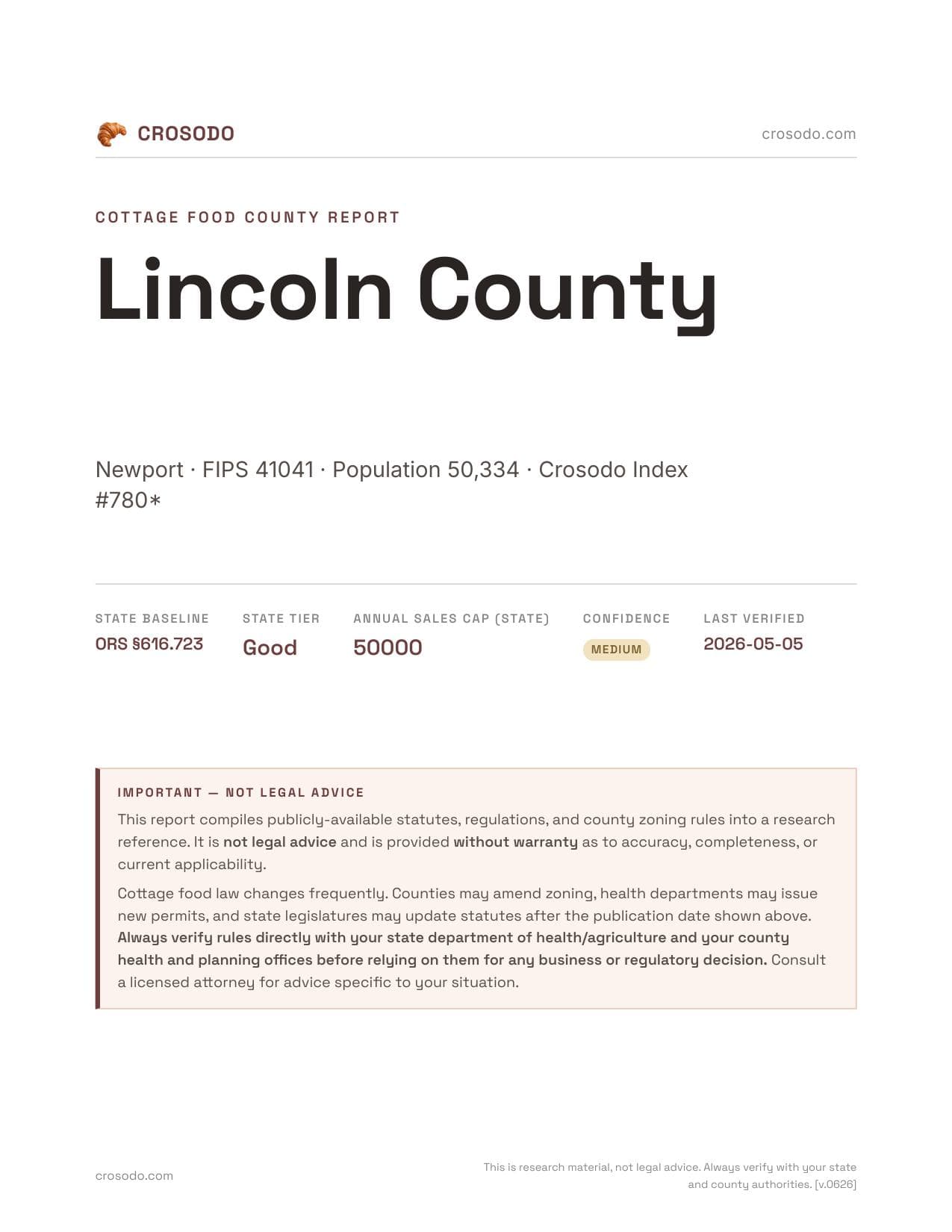 Cover of Lincoln County county cottage food report