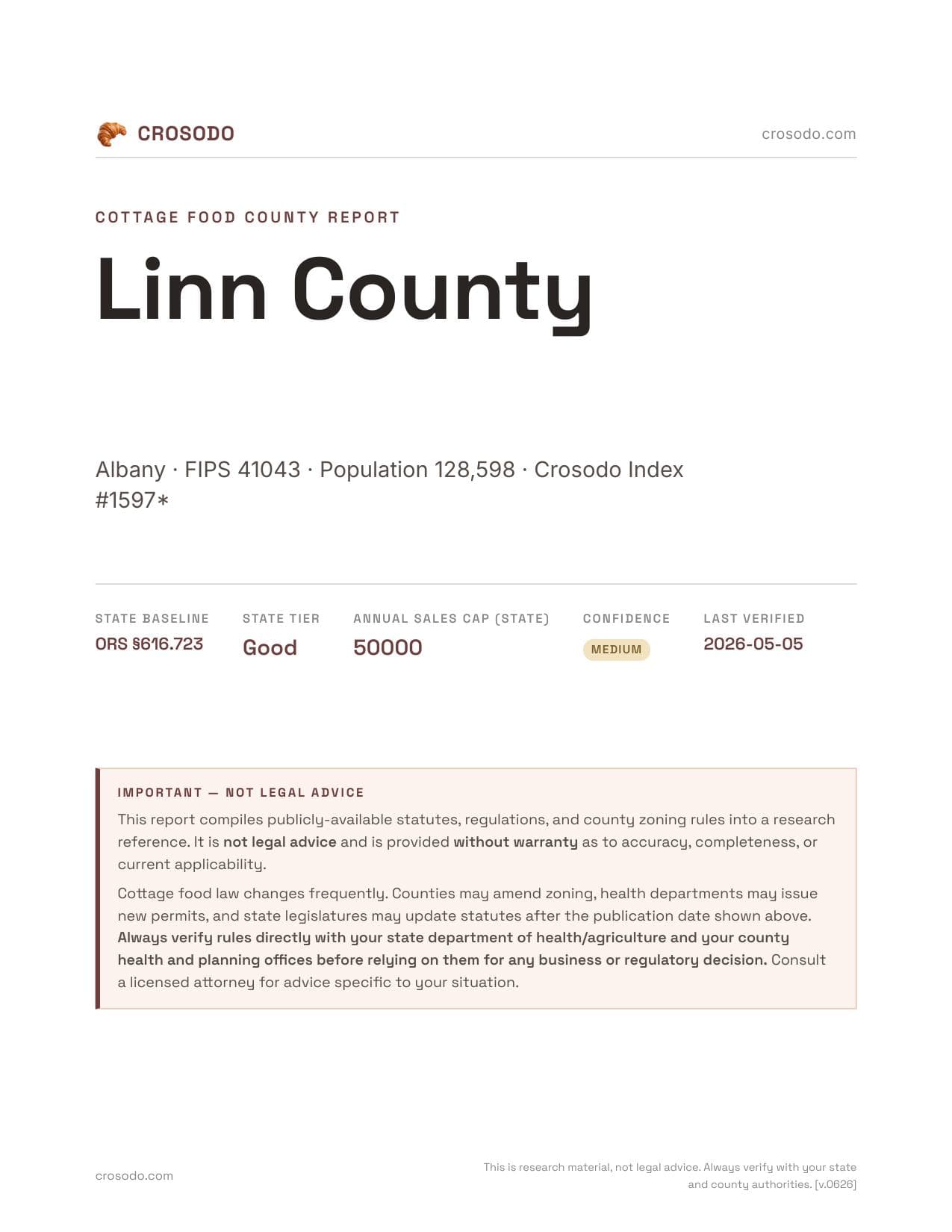 Cover of Linn County county cottage food report