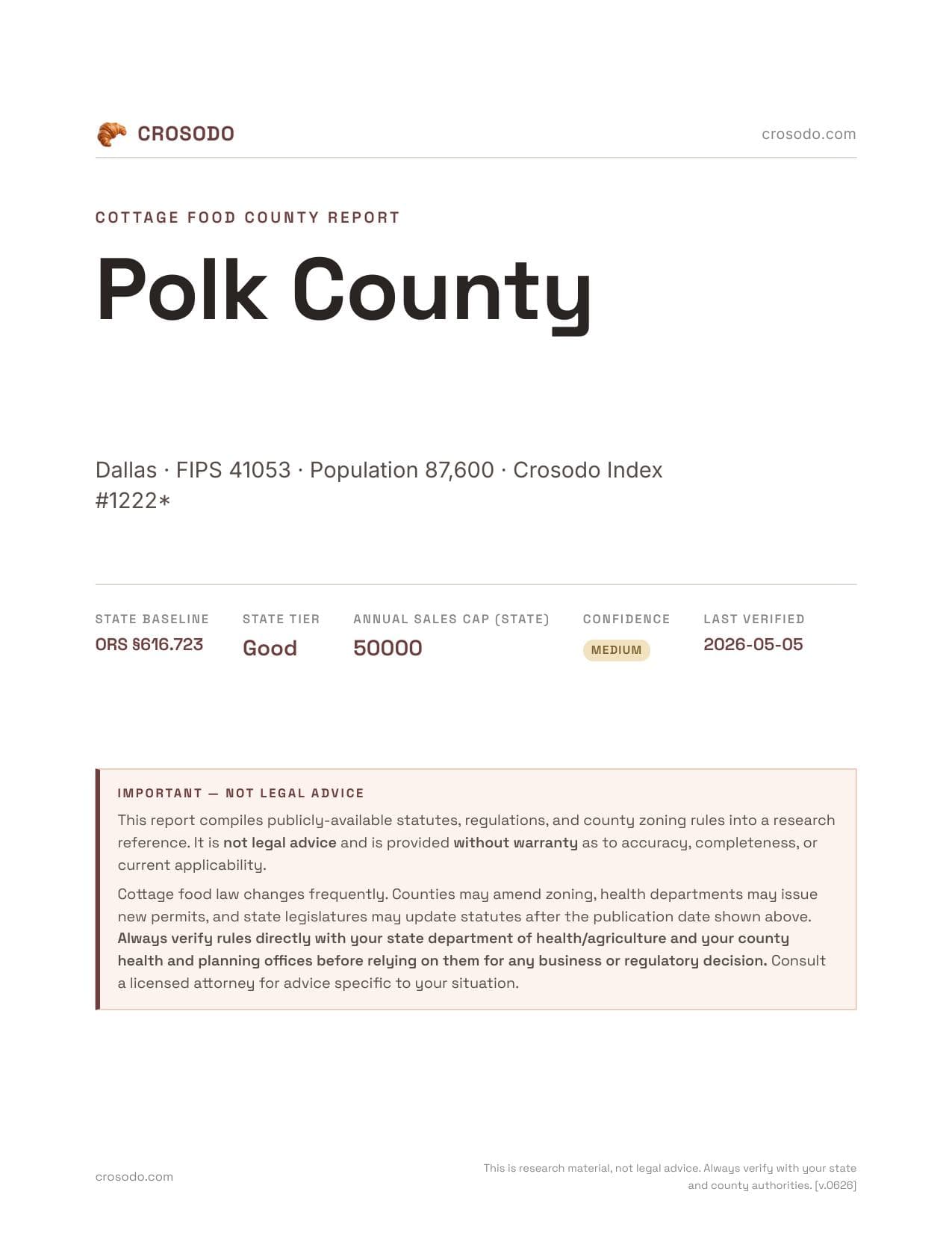 Cover of Polk County county cottage food report