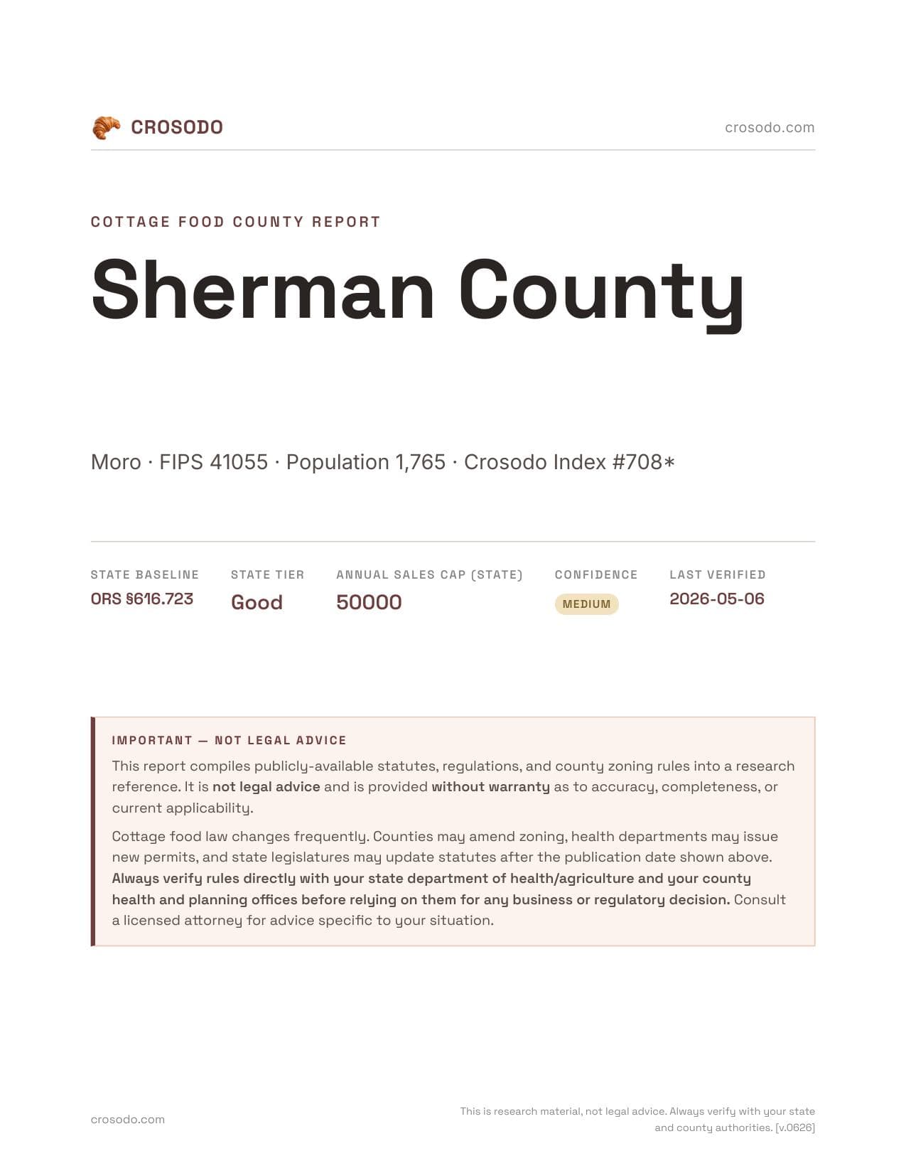 Cover of Sherman County county cottage food report