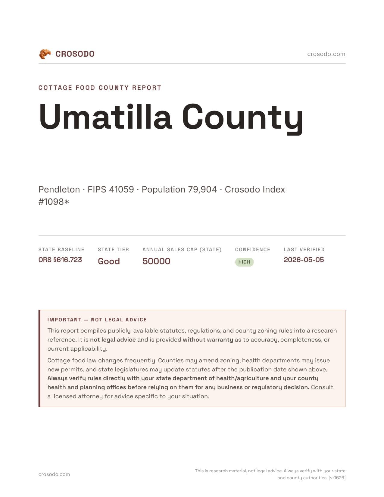 Cover of Umatilla County county cottage food report