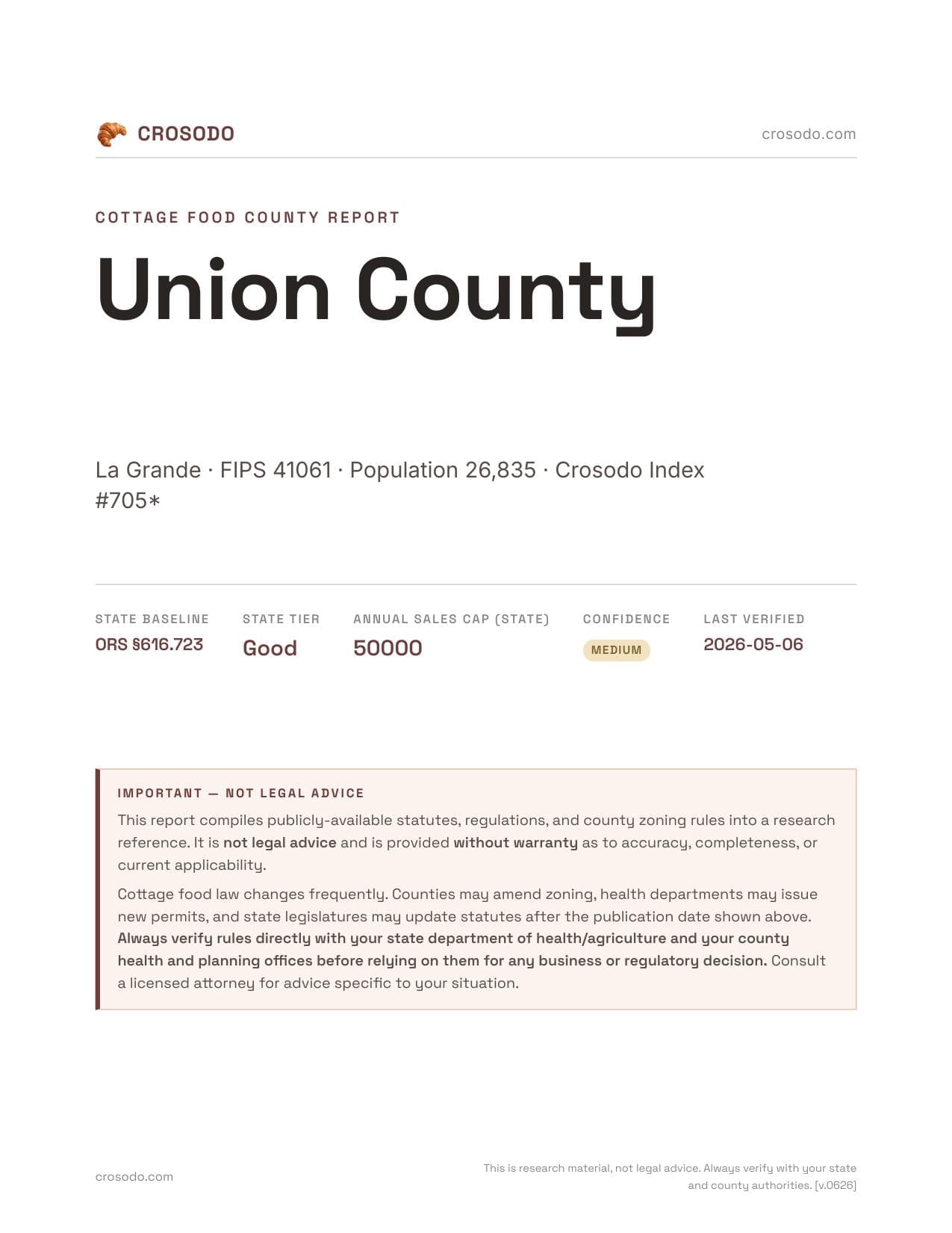 Cover of Union County county cottage food report