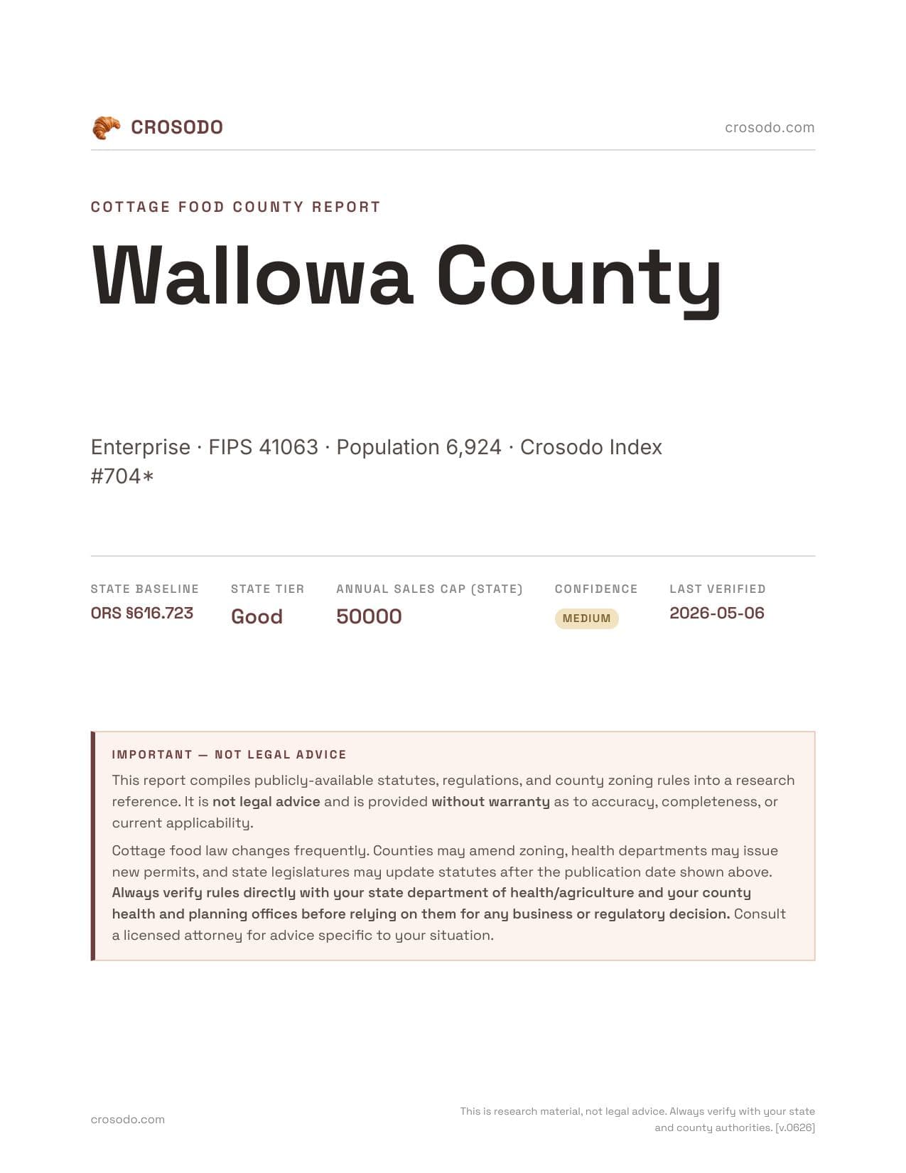 Cover of Wallowa County county cottage food report