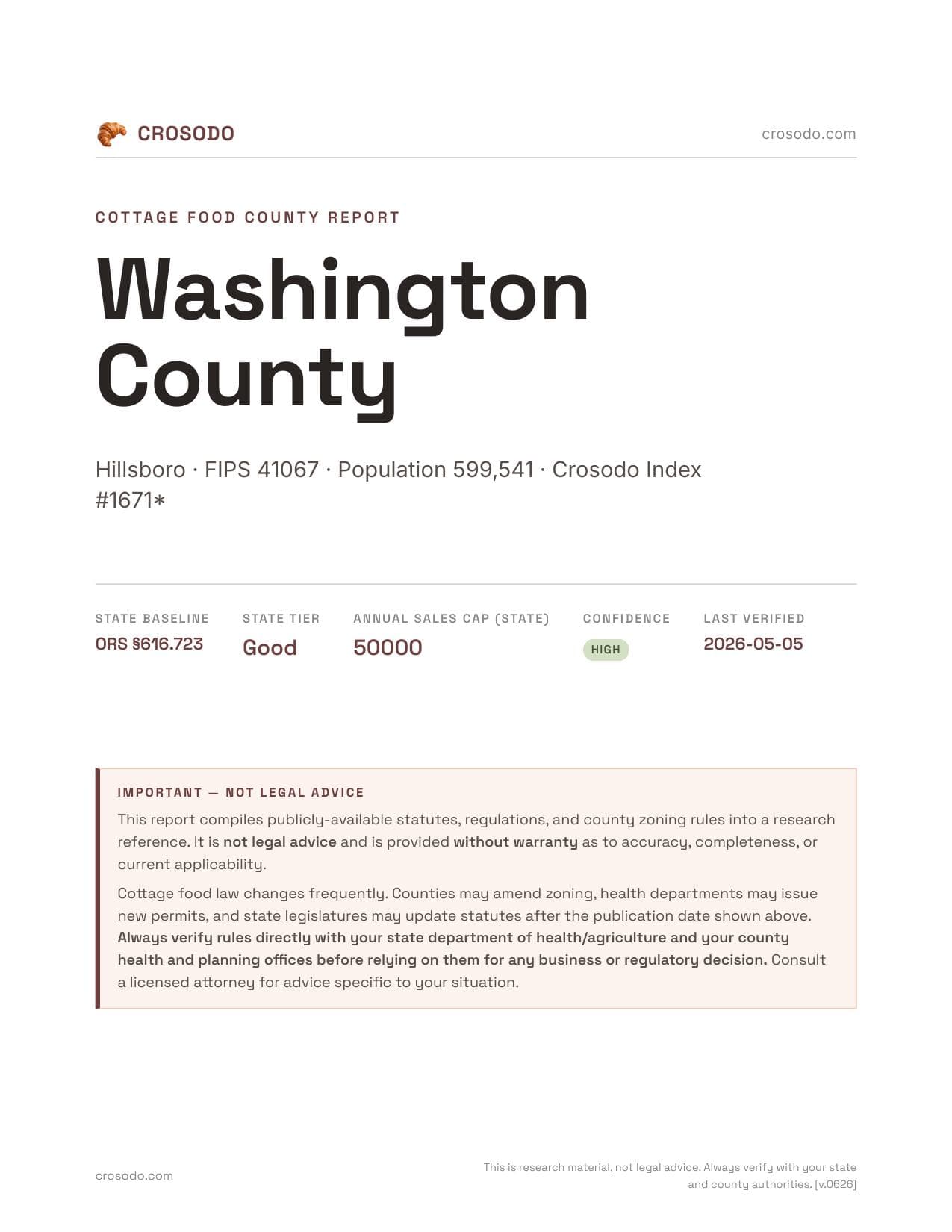 Cover of Washington County county cottage food report