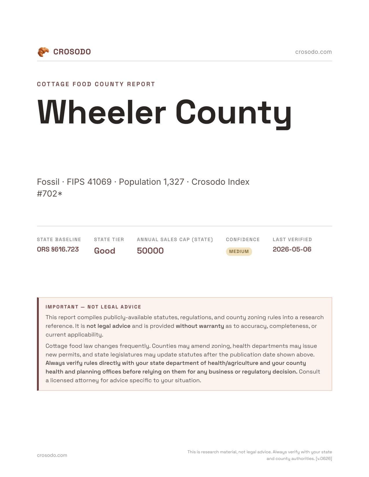 Cover of Wheeler County county cottage food report