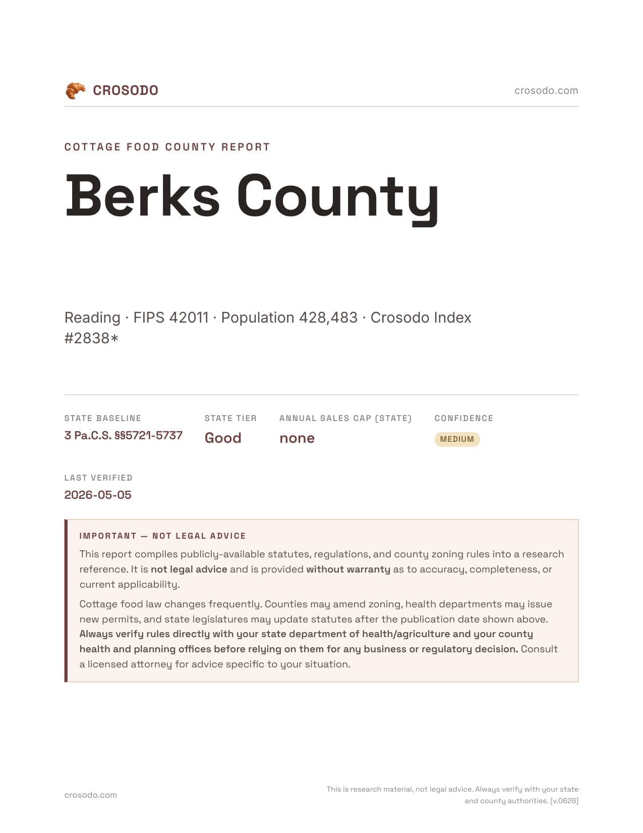 Cover of Berks County county cottage food report