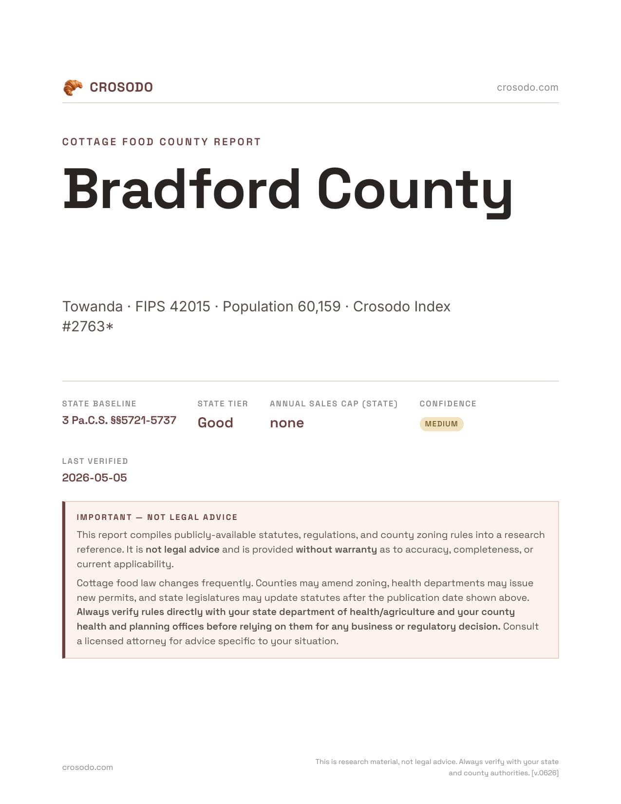 Cover of Bradford County county cottage food report