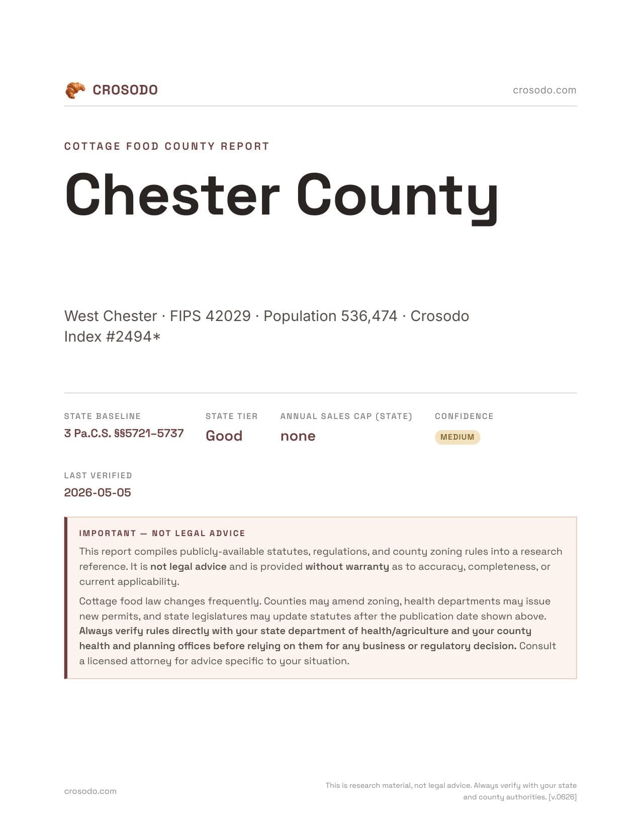 Cover of Chester County county cottage food report
