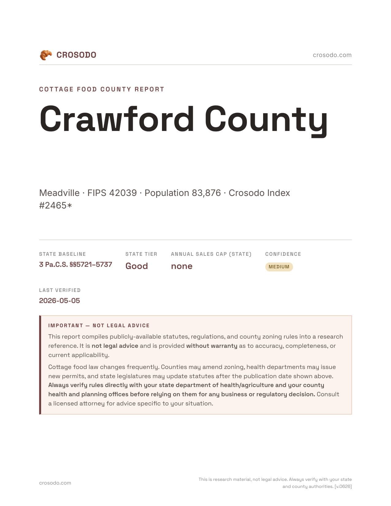 Cover of Crawford County county cottage food report