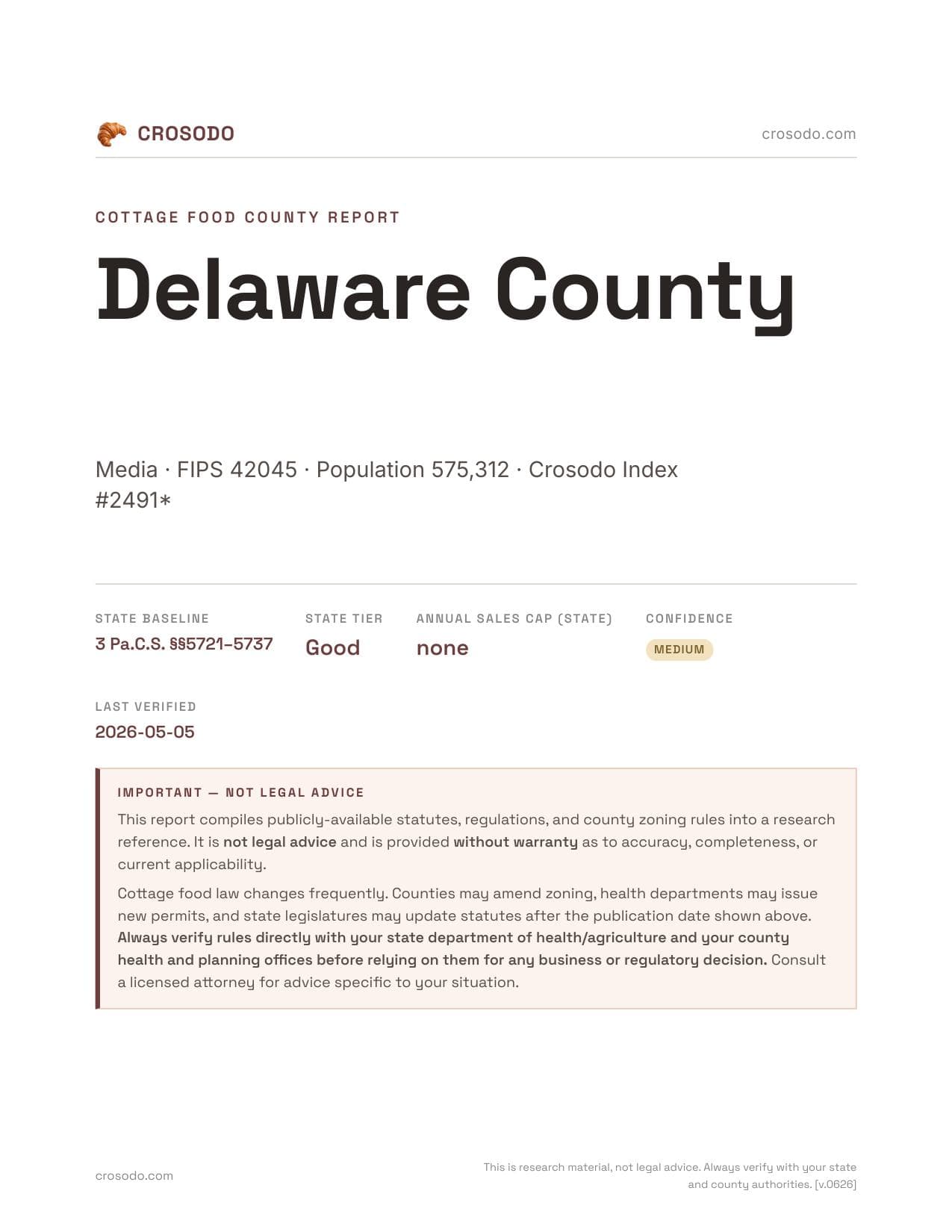 Cover of Delaware County county cottage food report