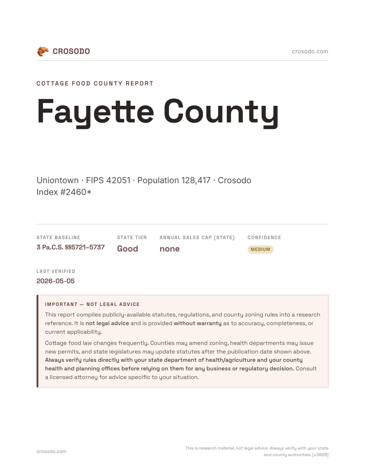 Cover of Fayette County county cottage food report