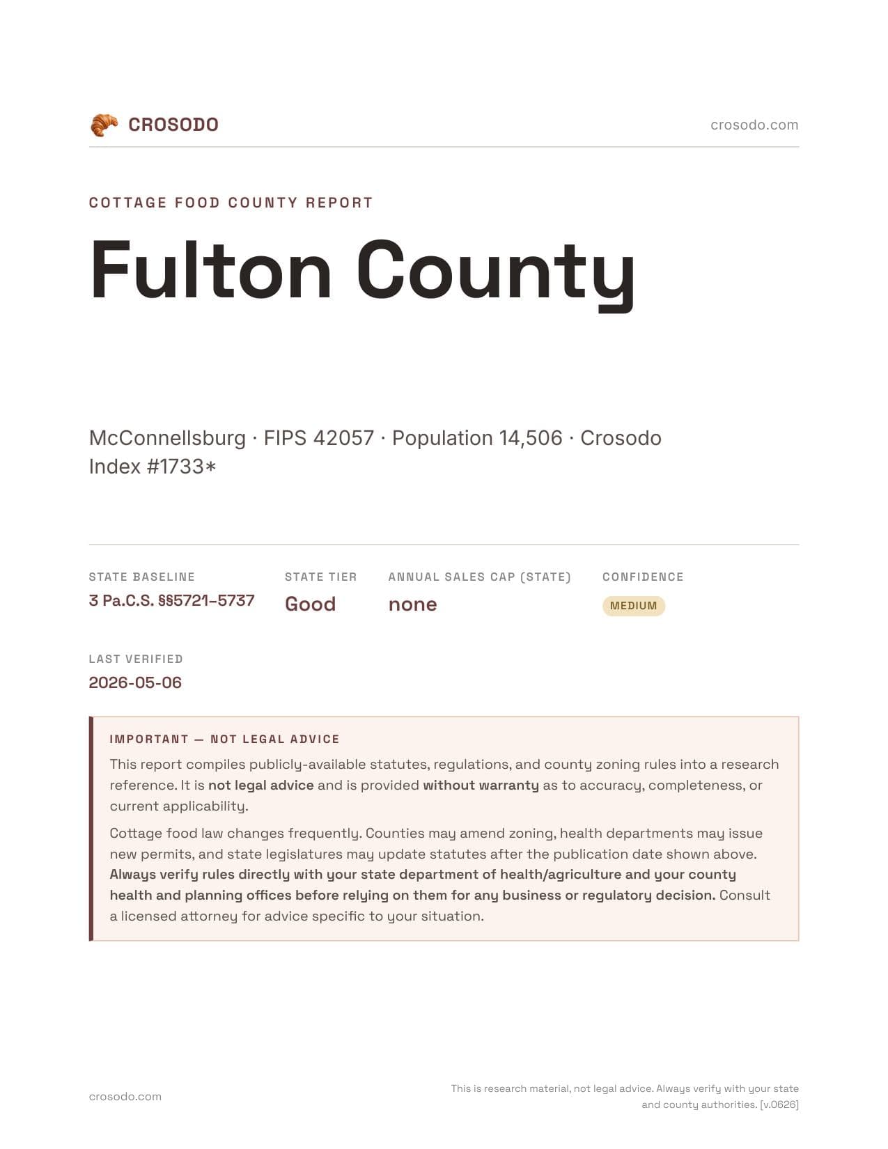 Cover of Fulton County county cottage food report