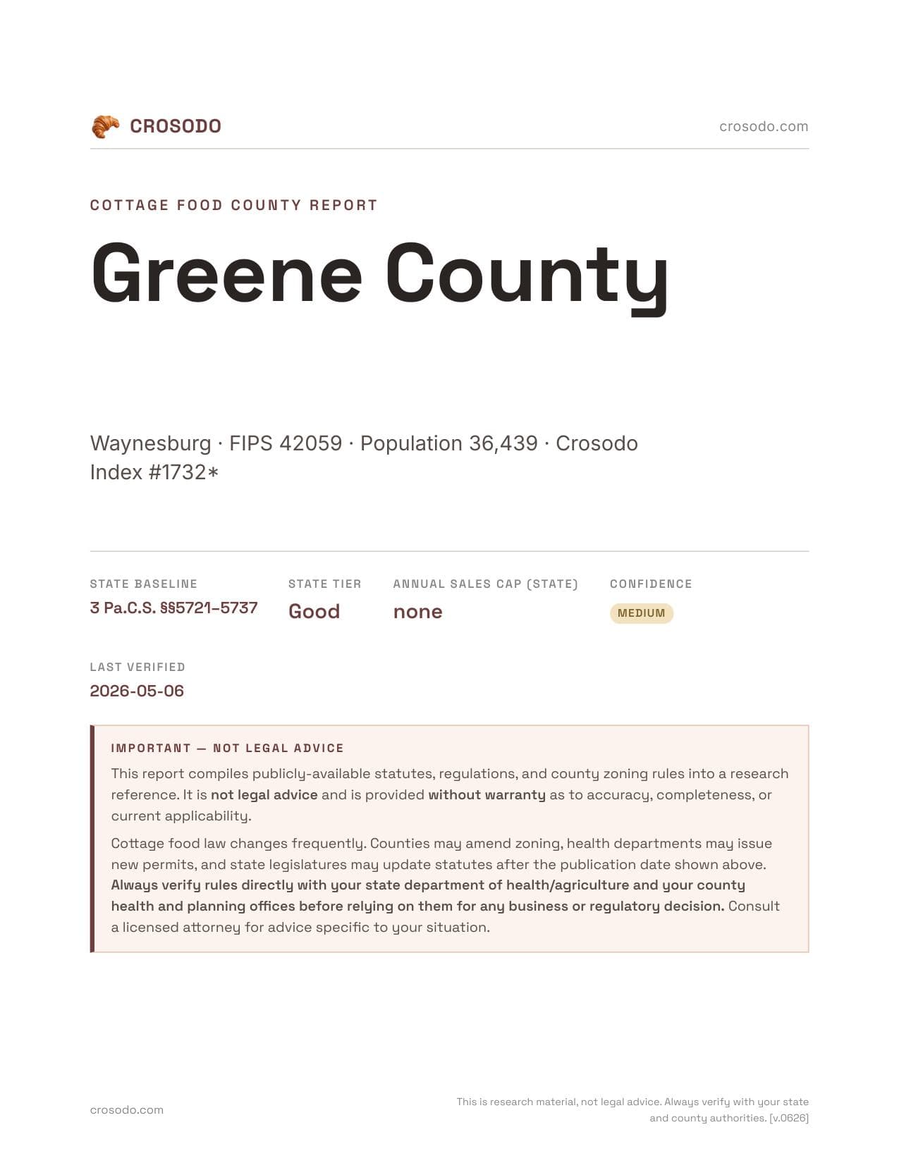 Cover of Greene County county cottage food report