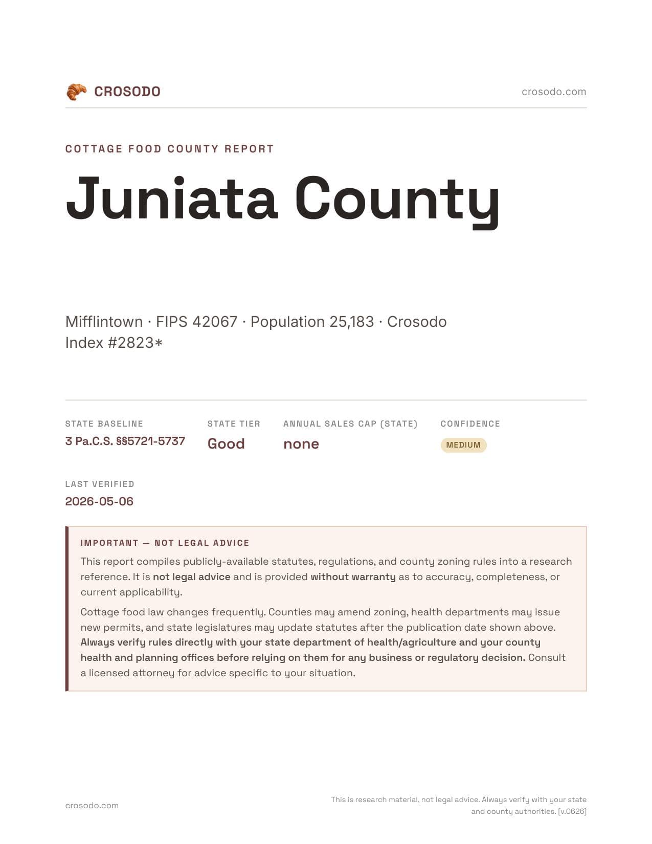 Cover of Juniata County county cottage food report
