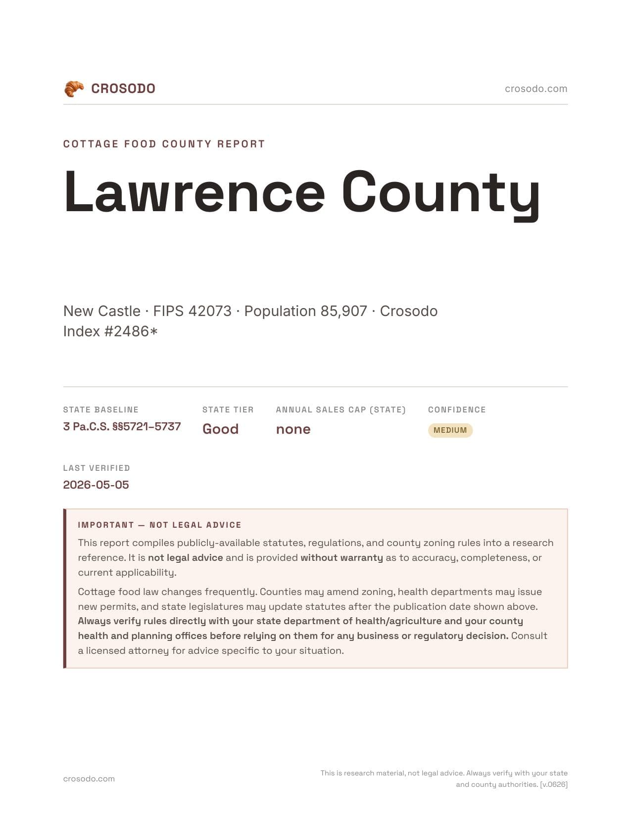 Cover of Lawrence County county cottage food report
