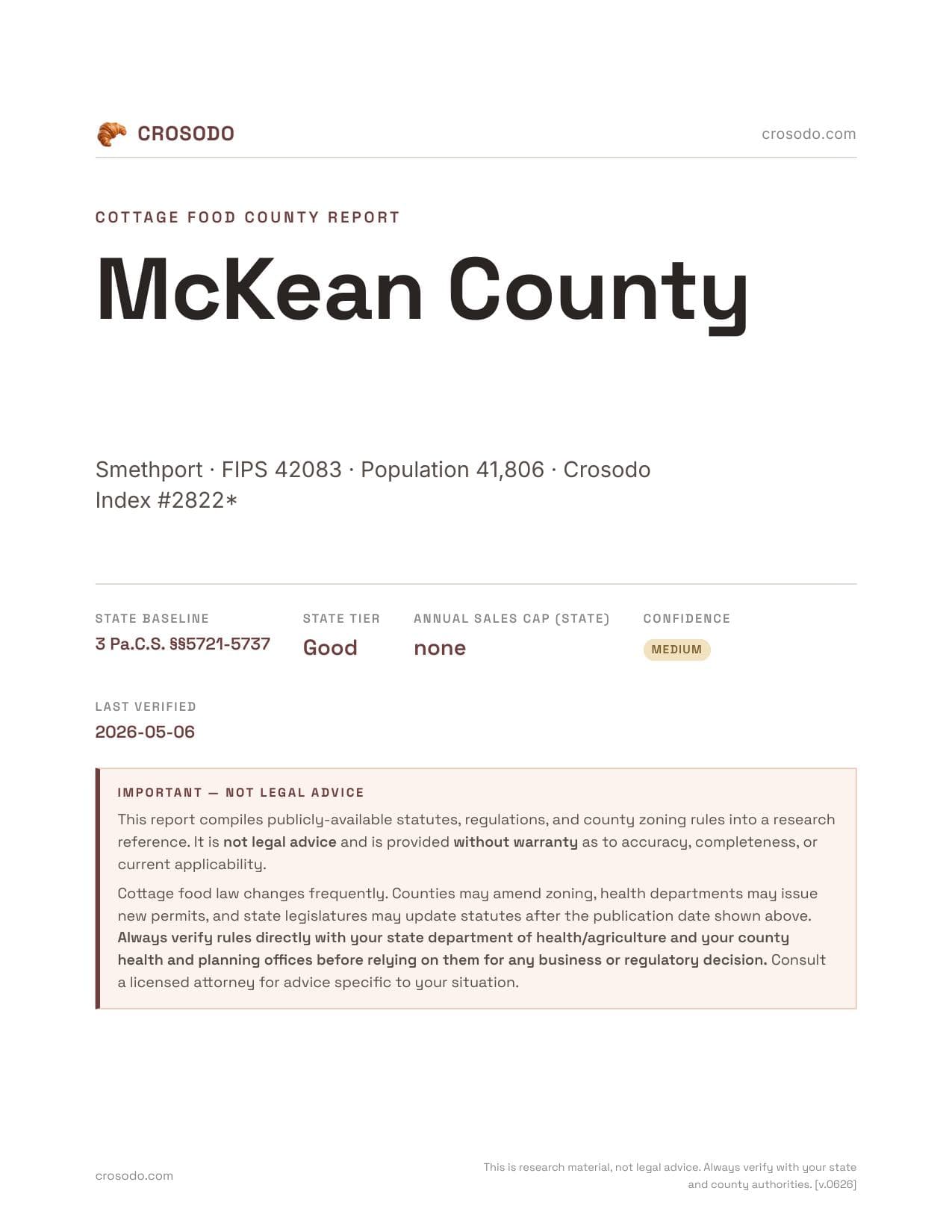 Cover of McKean County county cottage food report
