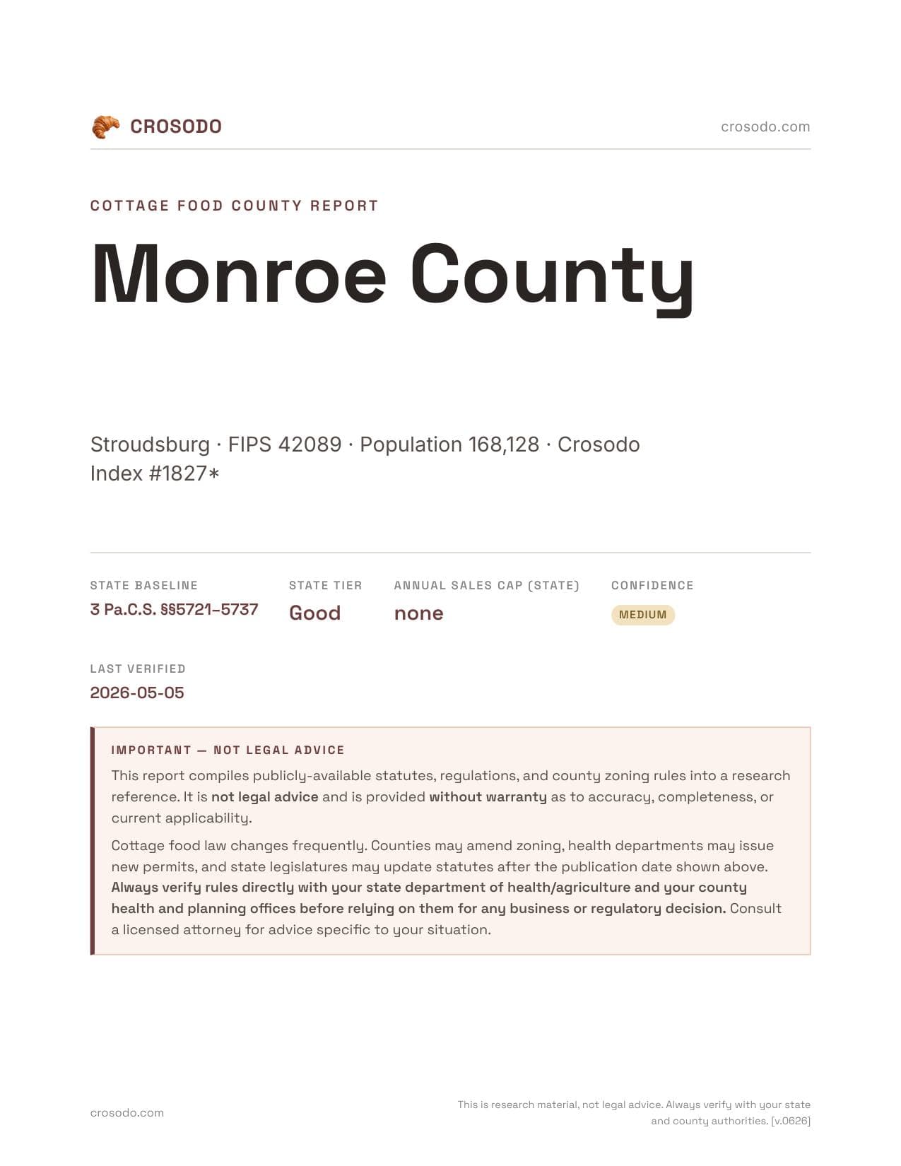 Cover of Monroe County county cottage food report