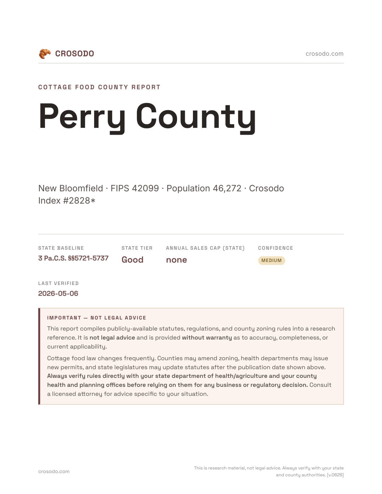 Cover of Perry County county cottage food report