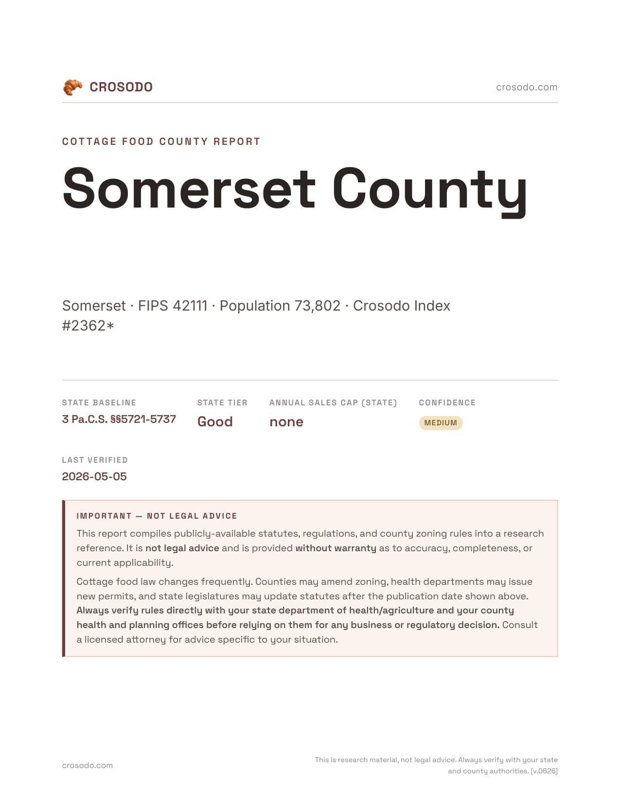 Cover of Somerset County county cottage food report