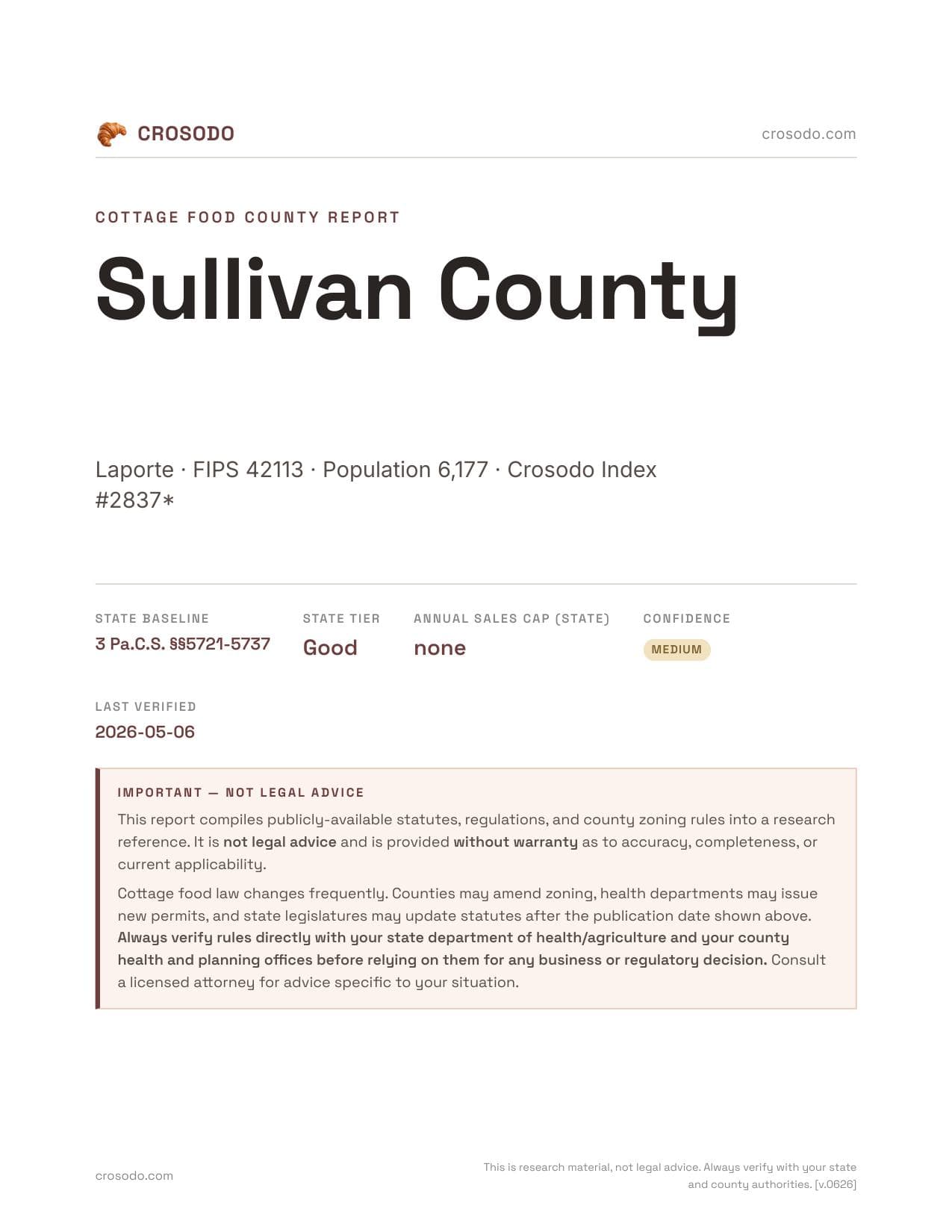 Cover of Sullivan County county cottage food report