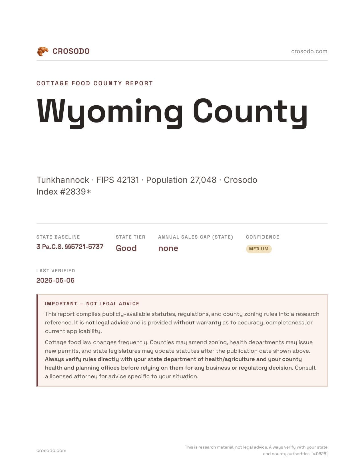Cover of Wyoming County county cottage food report
