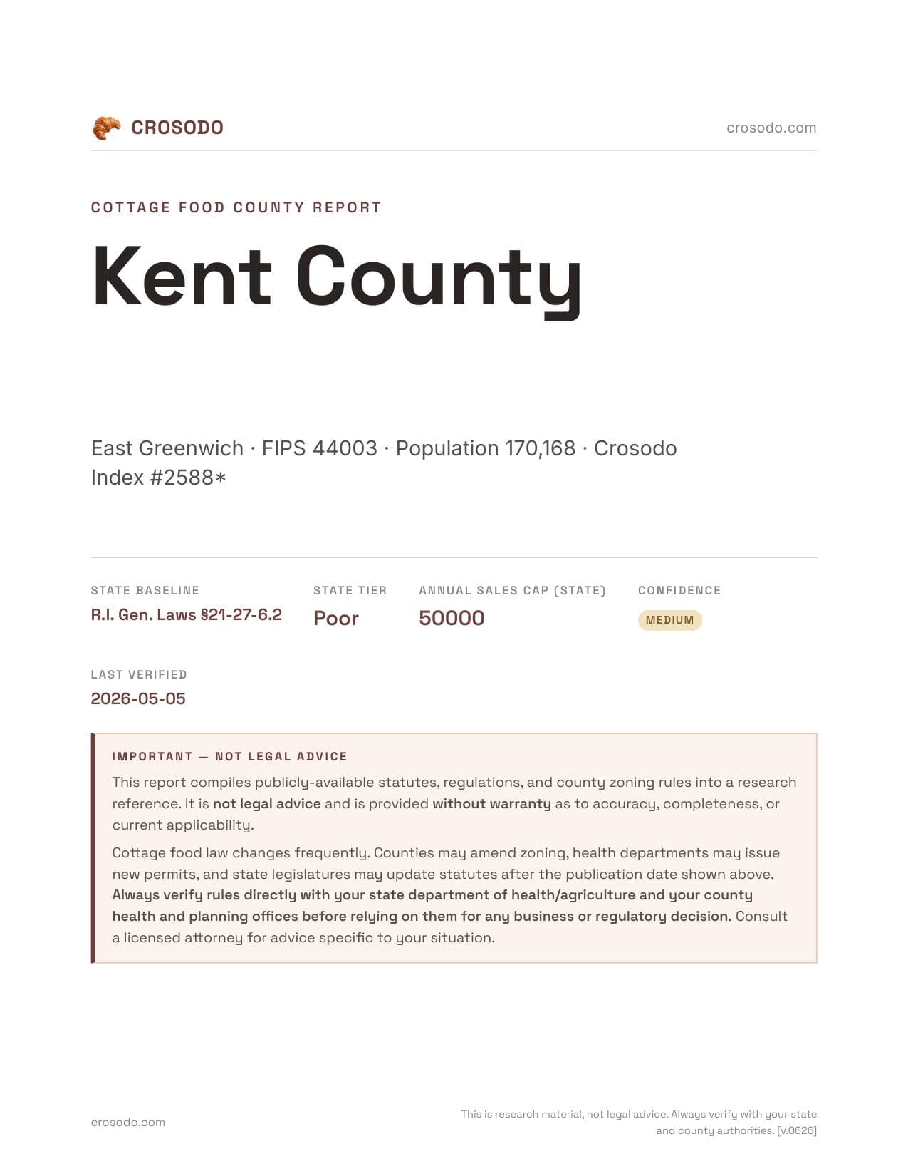 Cover of Kent County county cottage food report