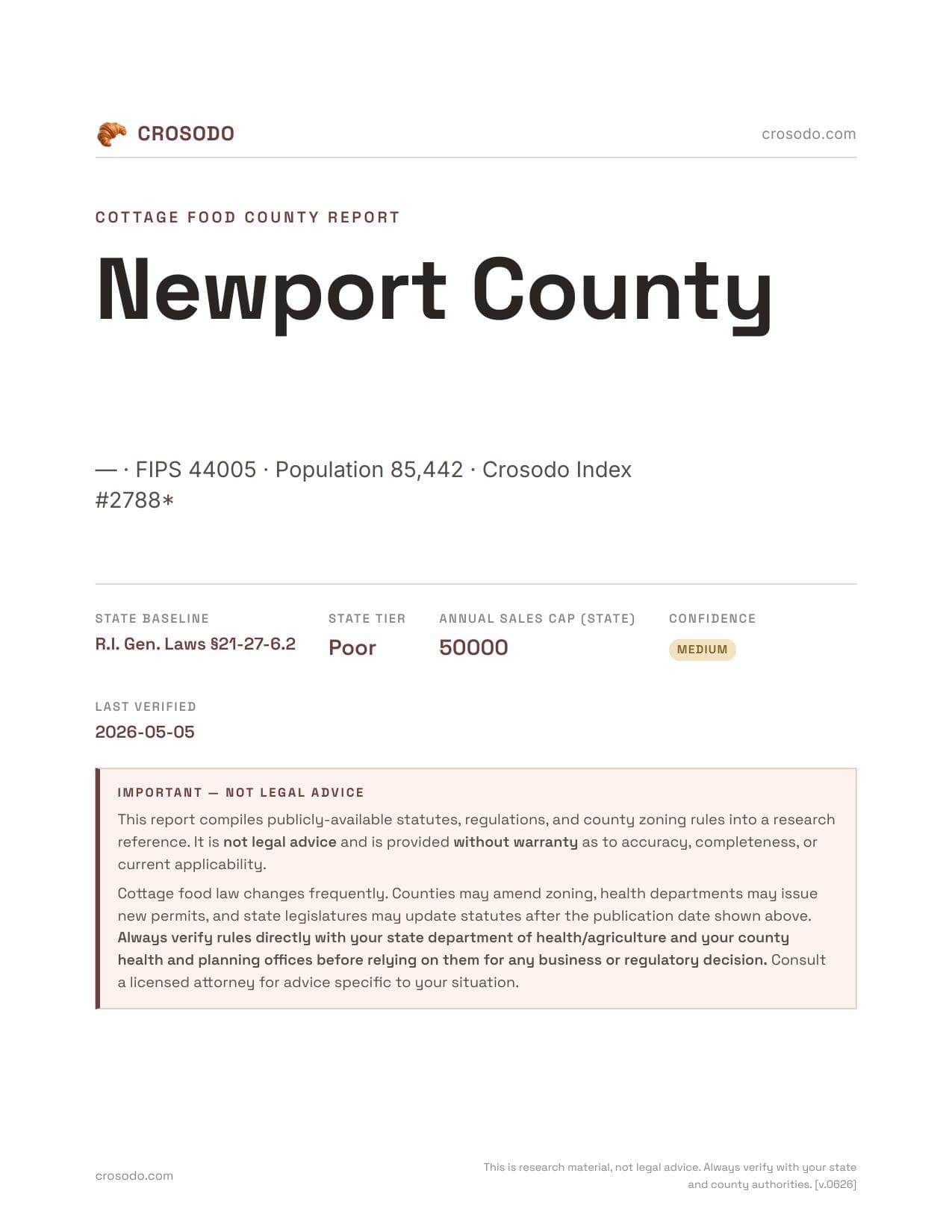 Cover of Newport County county cottage food report