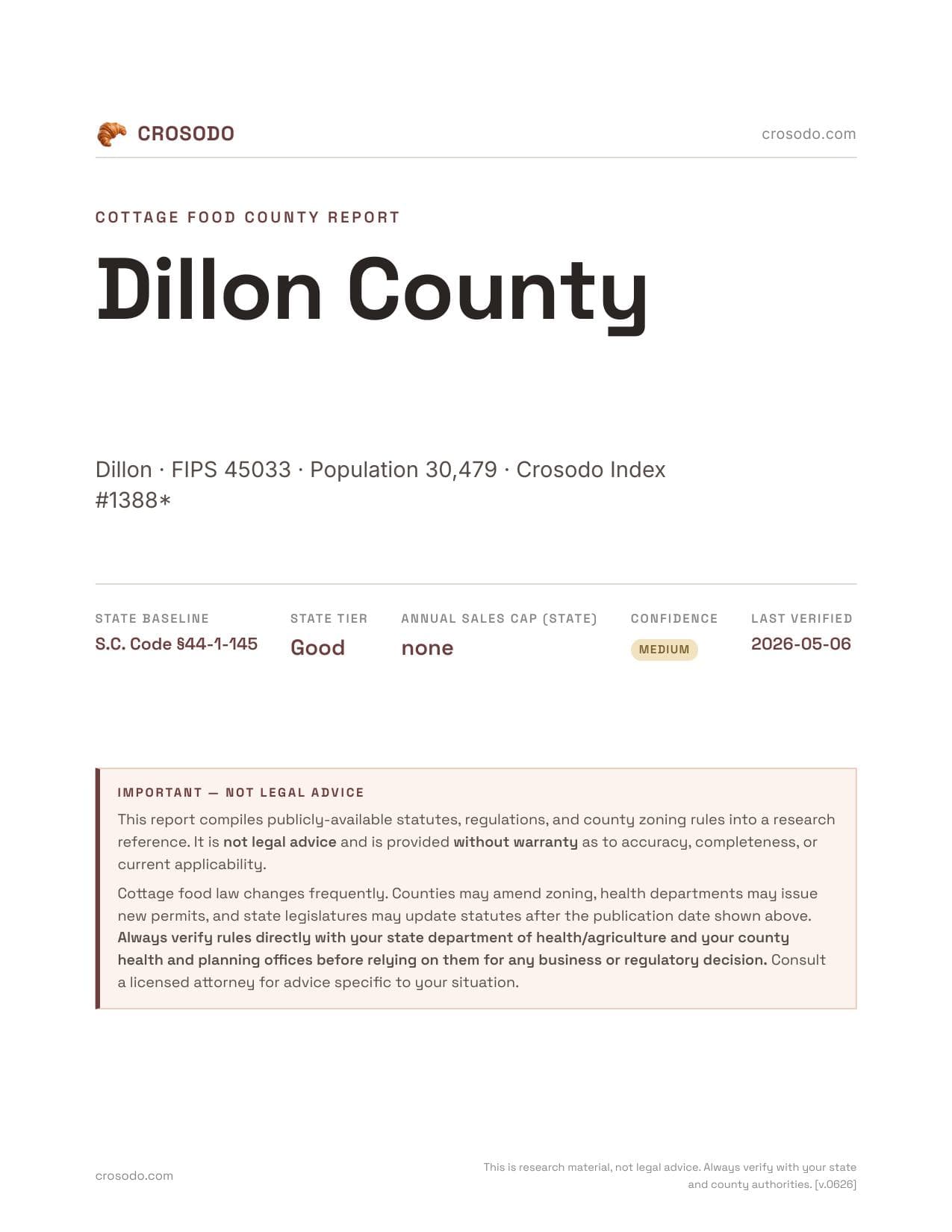 Cover of Dillon County county cottage food report