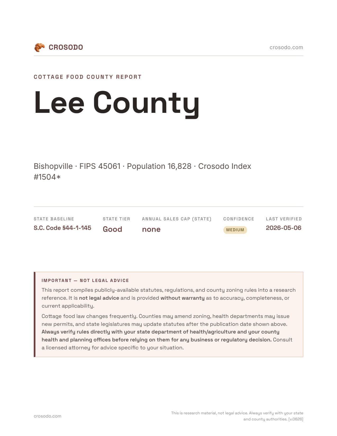 Cover of Lee County county cottage food report