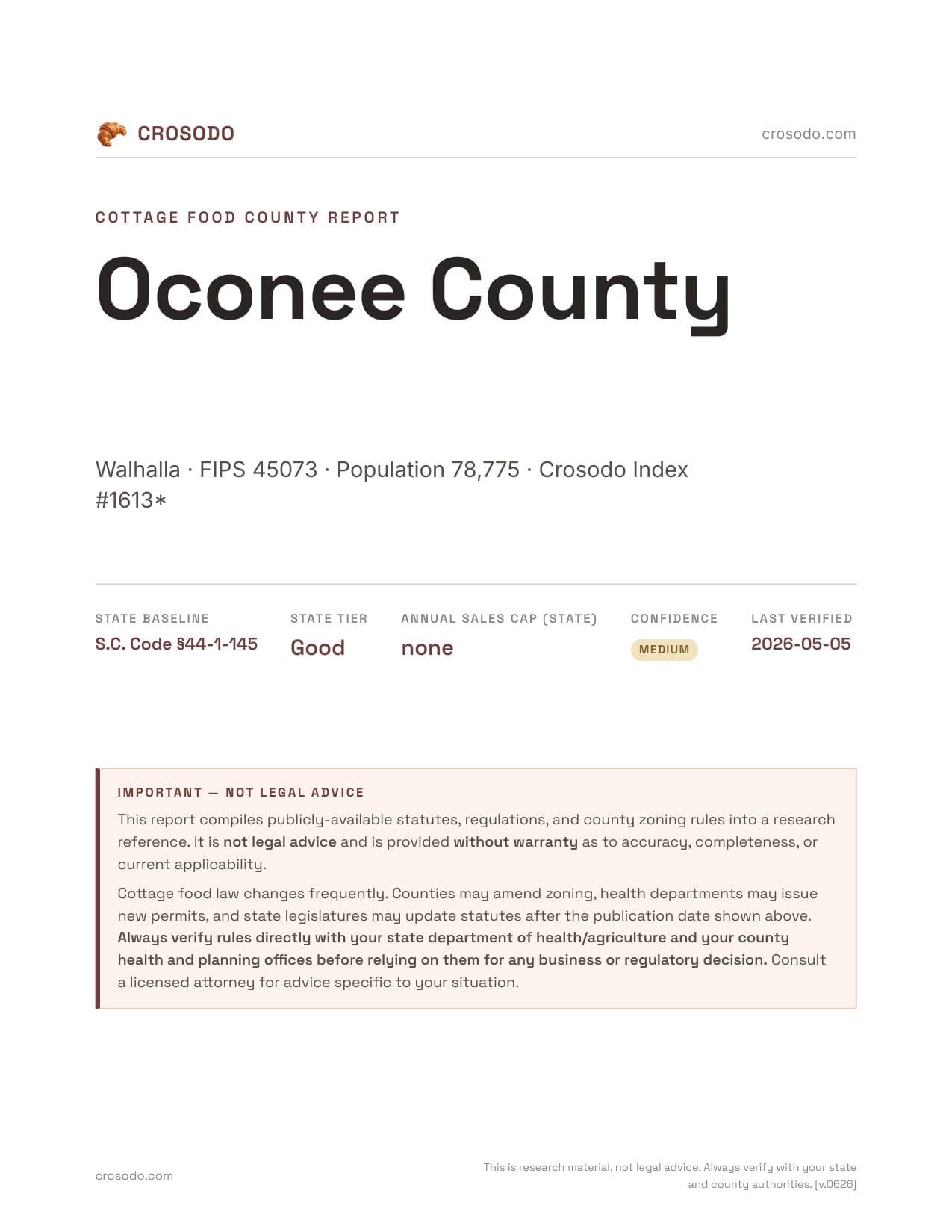 Cover of Oconee County county cottage food report