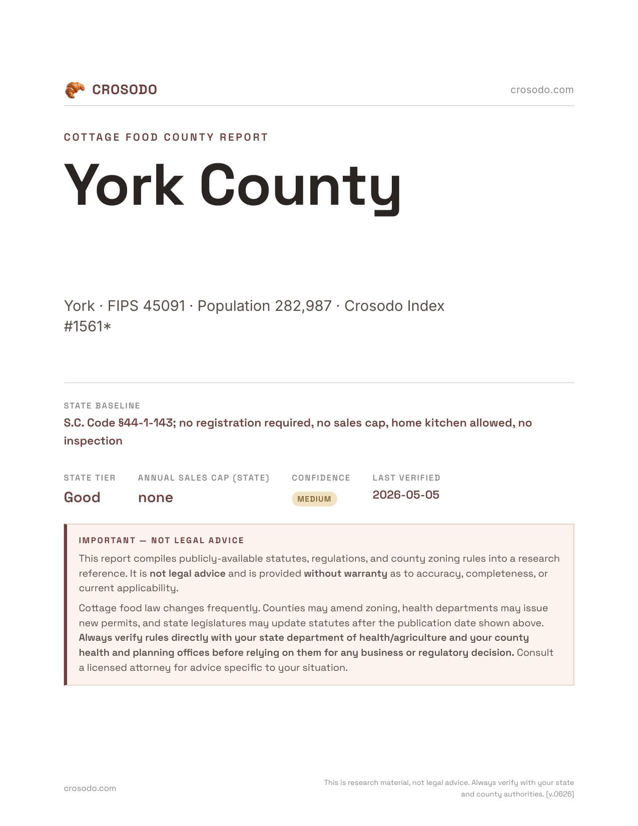 Cover of York County county cottage food report