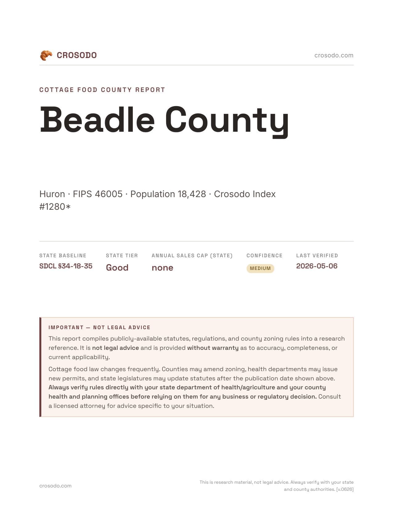 Cover of Beadle County county cottage food report
