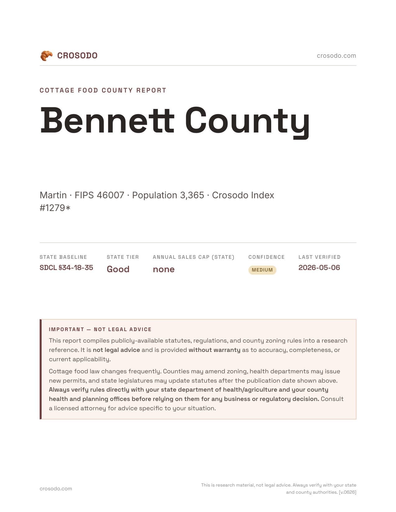 Cover of Bennett County county cottage food report