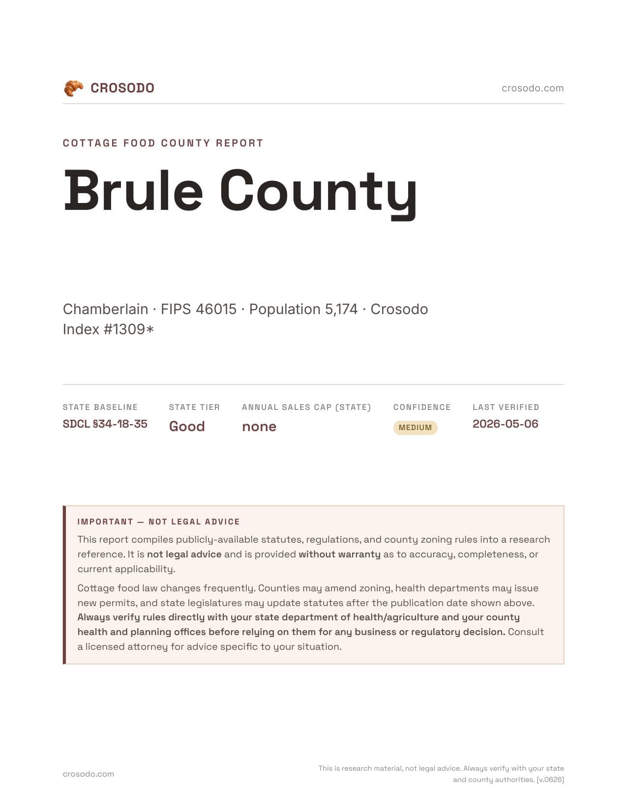 Cover of Brule County county cottage food report