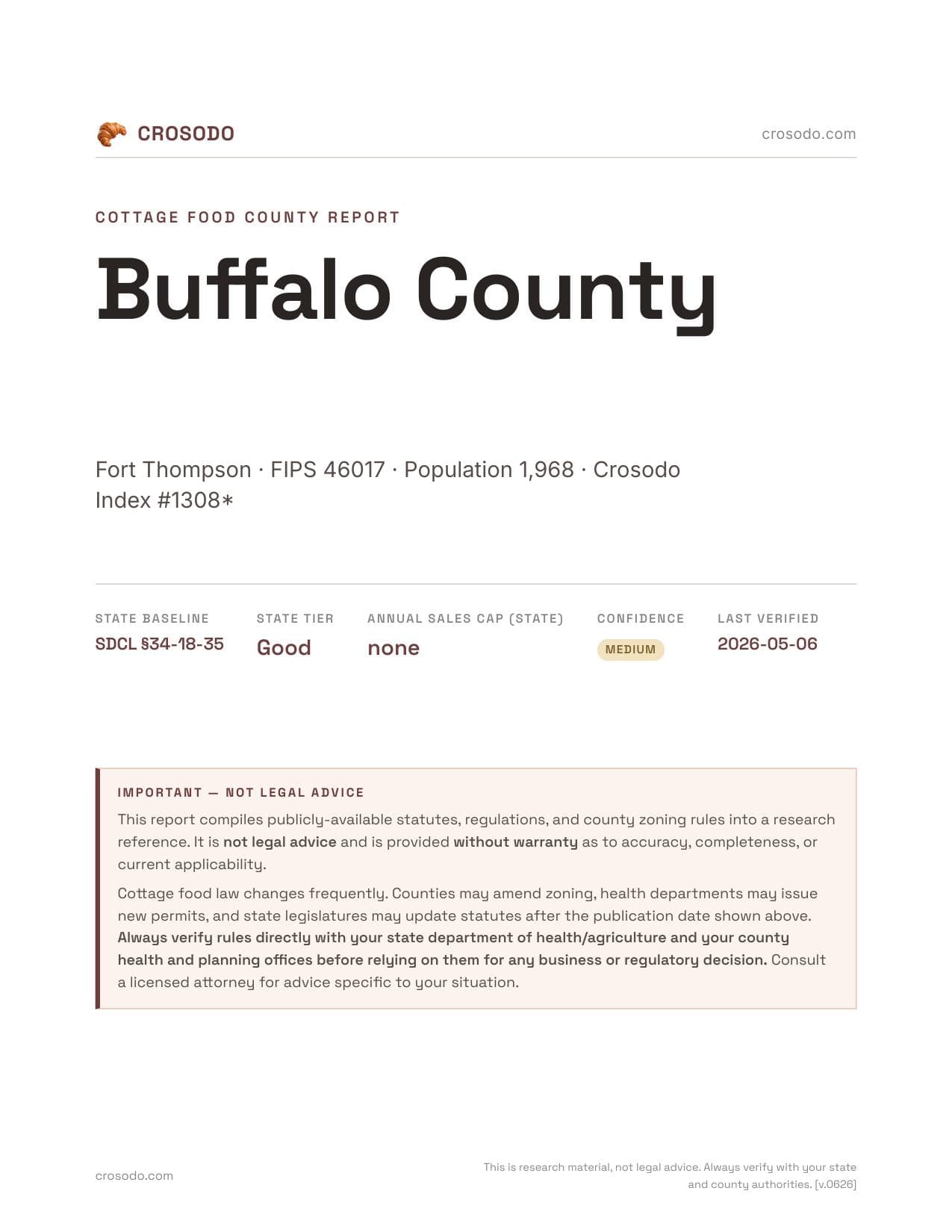 Cover of Buffalo County county cottage food report