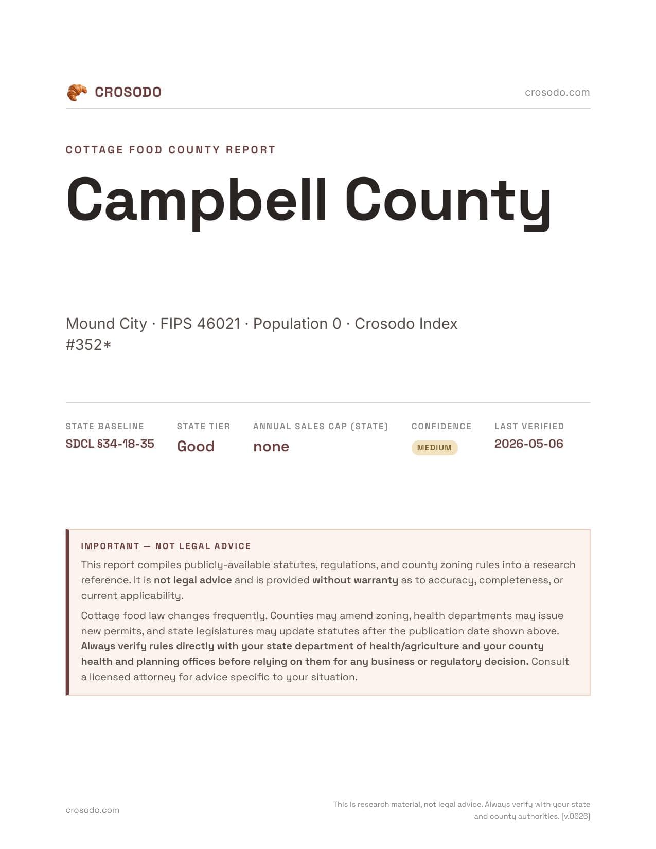 Cover of Campbell County county cottage food report