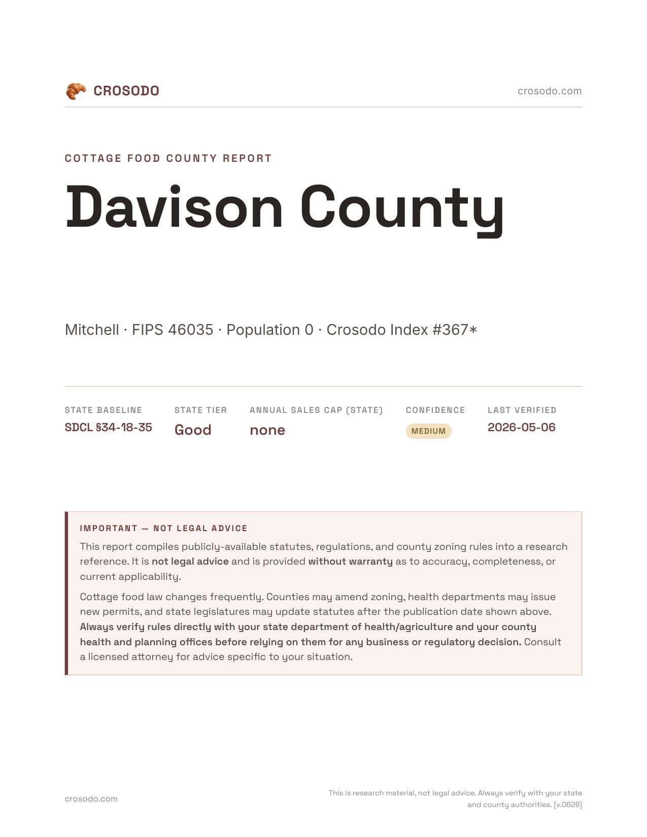 Cover of Davison County county cottage food report
