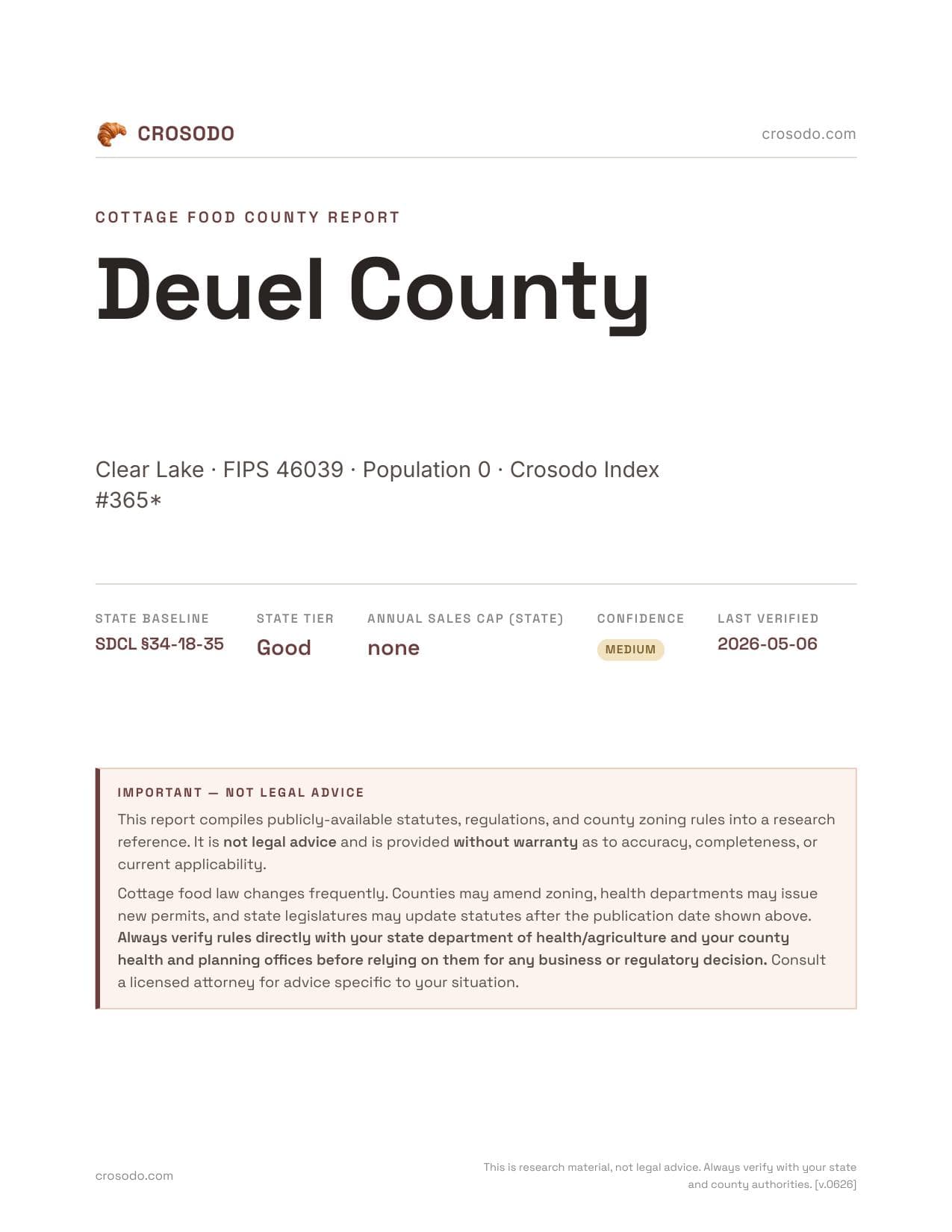 Cover of Deuel County county cottage food report