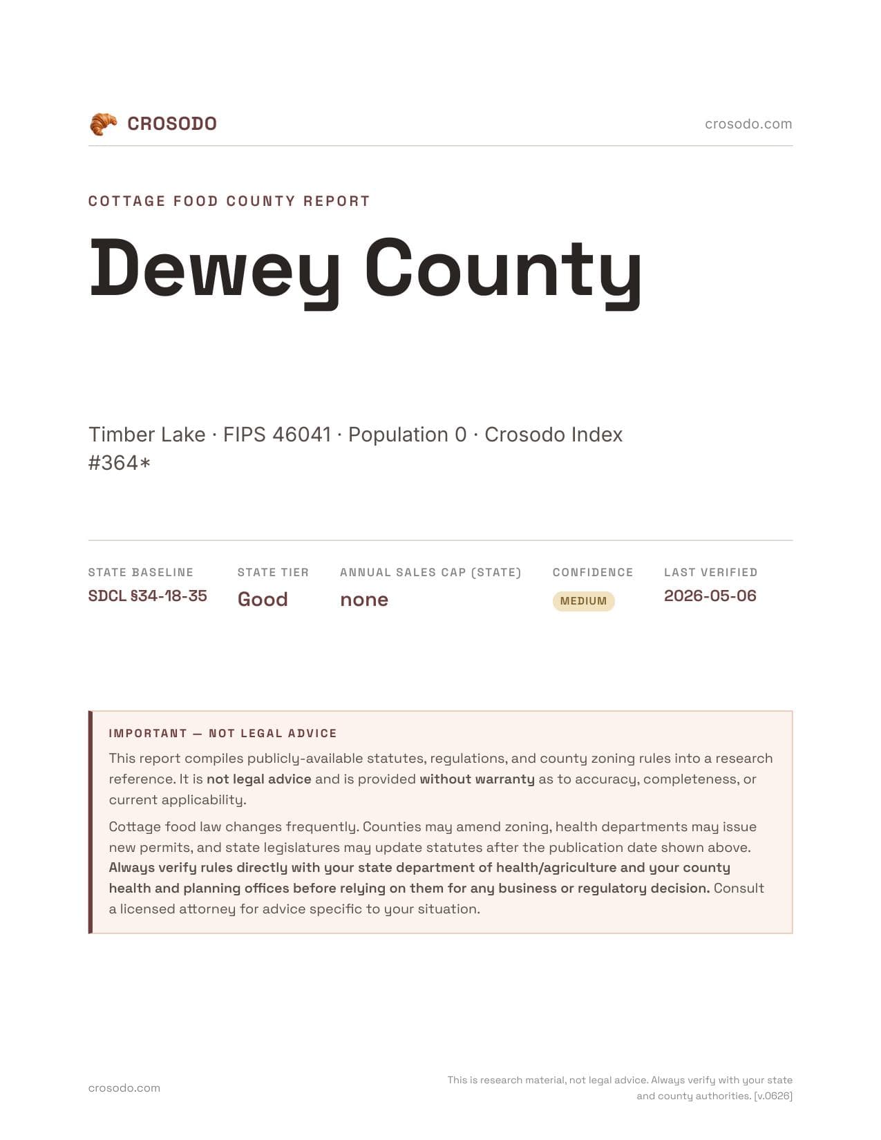 Cover of Dewey County county cottage food report