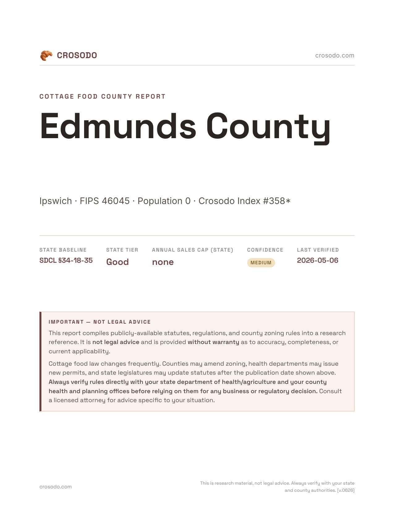 Cover of Edmunds County county cottage food report
