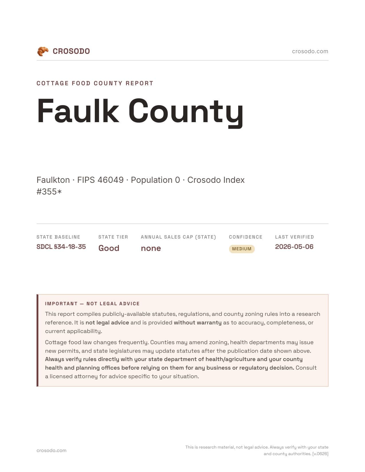 Cover of Faulk County county cottage food report