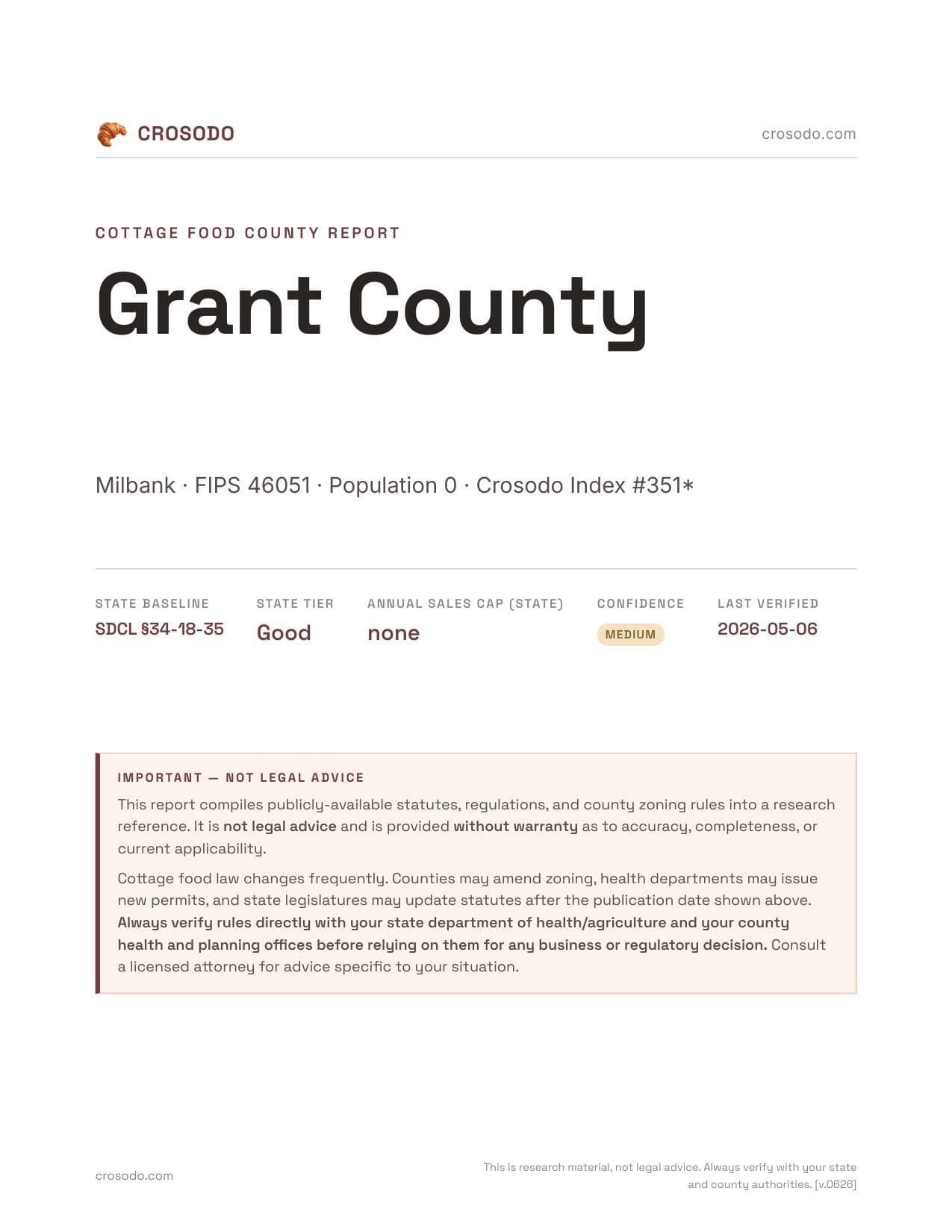 Cover of Grant County county cottage food report