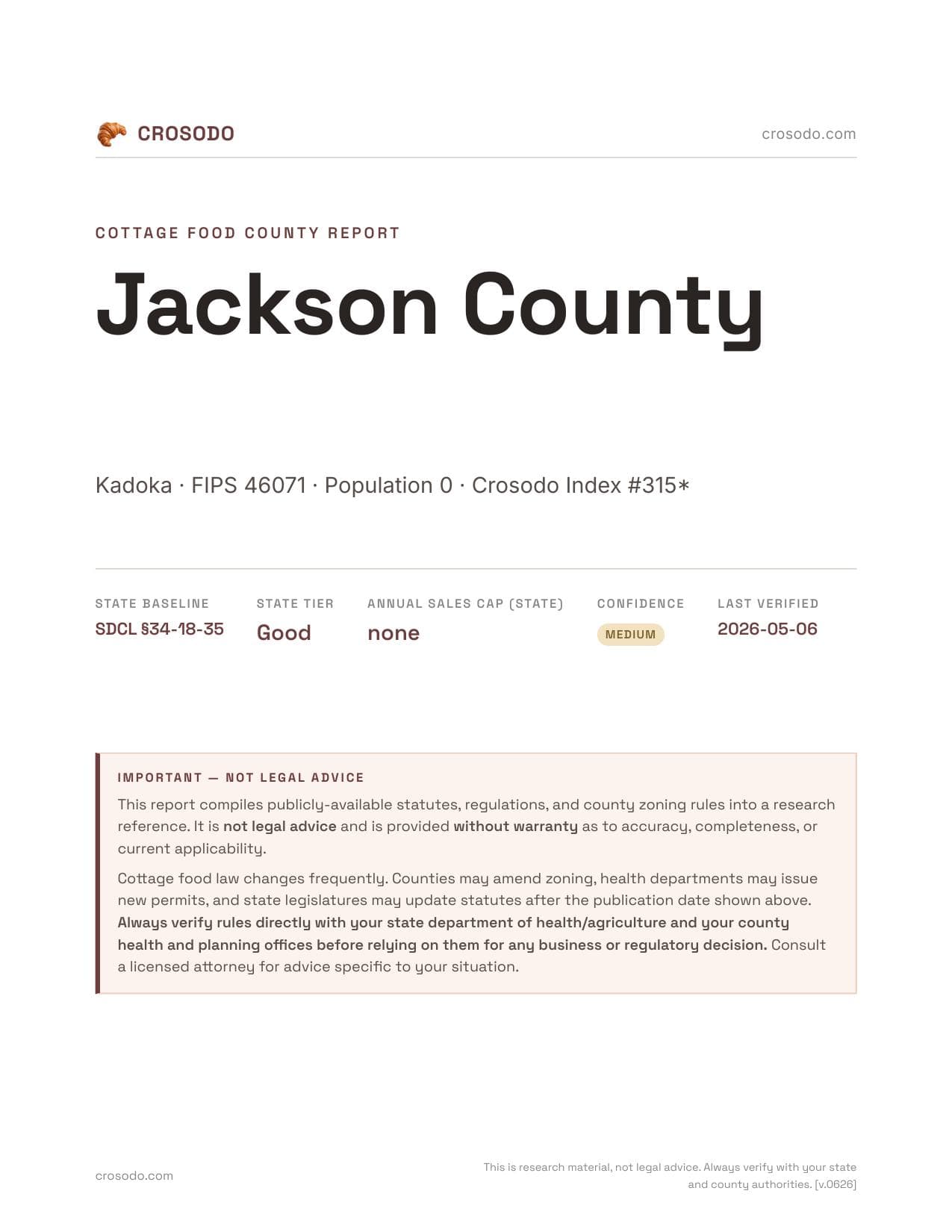 Cover of Jackson County county cottage food report
