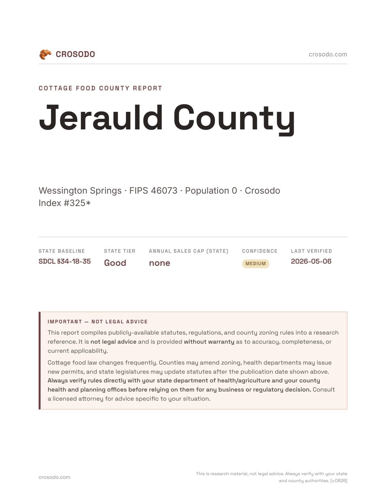Cover of Jerauld County county cottage food report